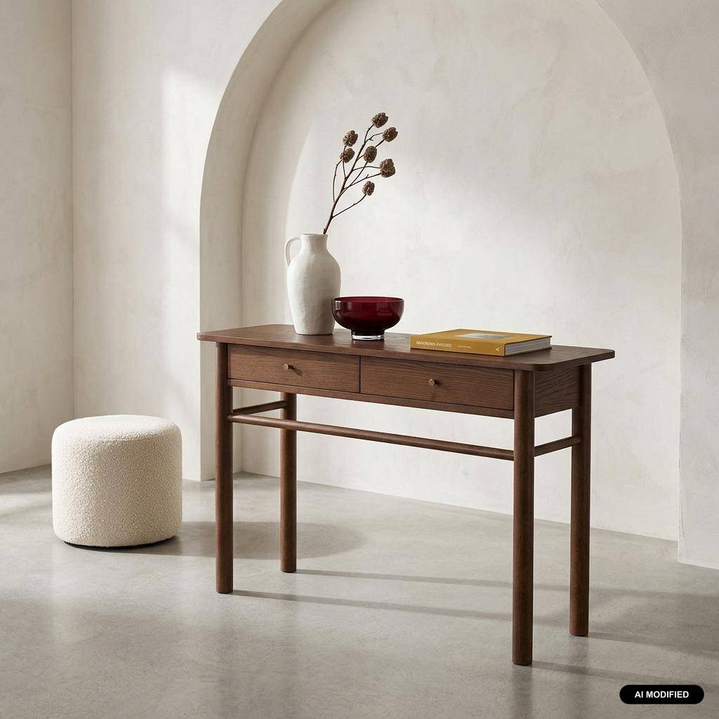 Sidetable van rubberhout met eikenfineer 2 lades walnoot - Adele Photo1