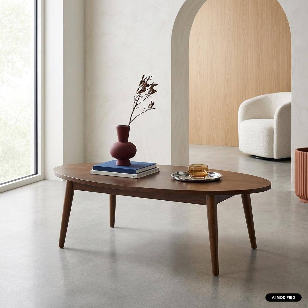 Ovale salontafel van rubberhout met eikenfineer walnoot - Diane Photo1