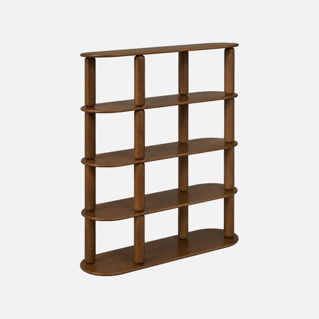 Etagère, bibliothèque bois placage chêne 5 niveaux noyer