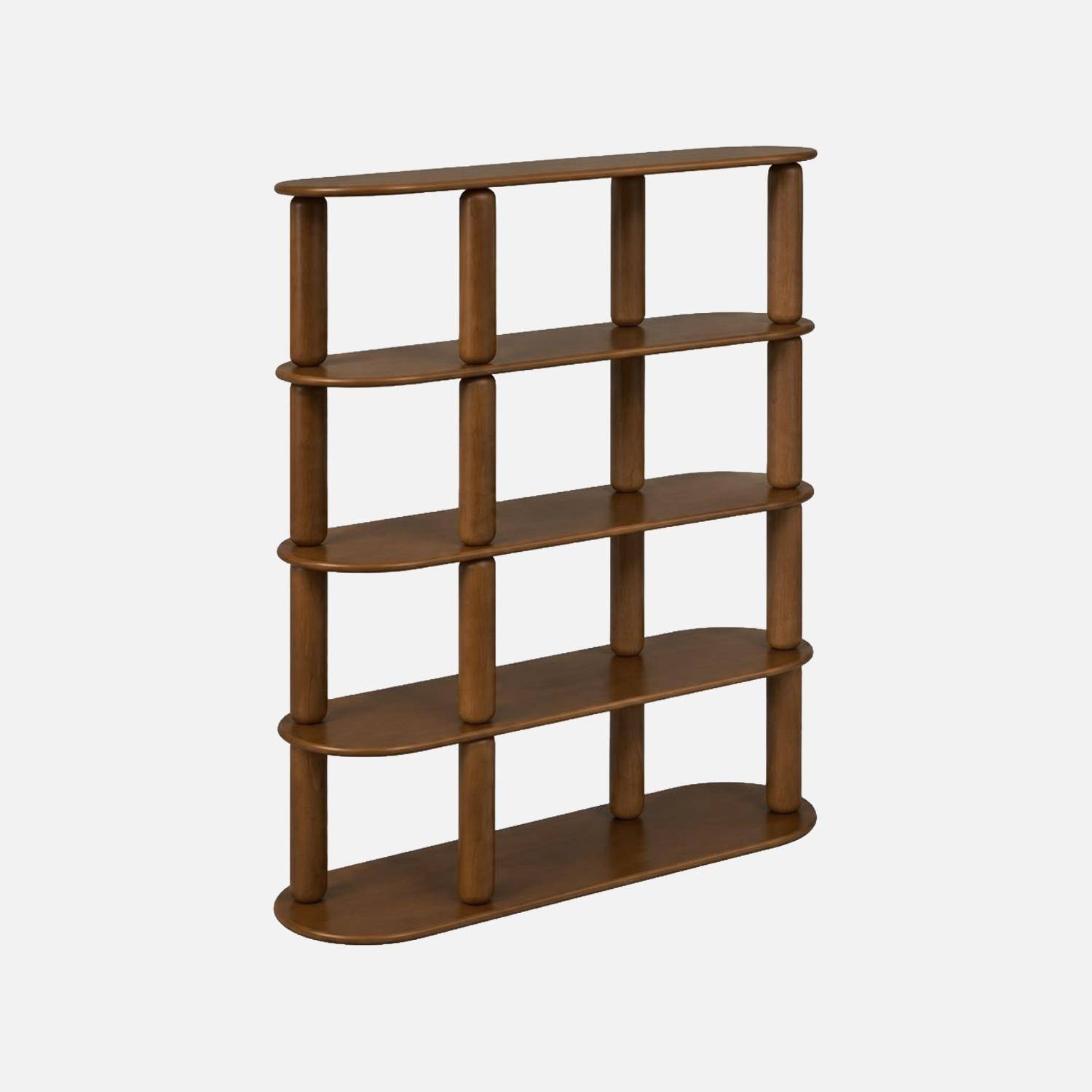 Etagère, bibliothèque bois d'hévéa placage chêne 5 niveaux noyer - Manon Photo1