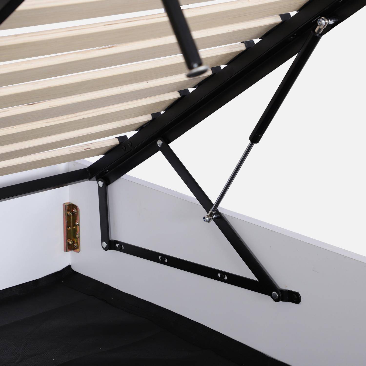 Cama abatible de efecto madera, 160x200cm, con somier de láminas, Lift, Blanco, 207x167x30 cm Photo5