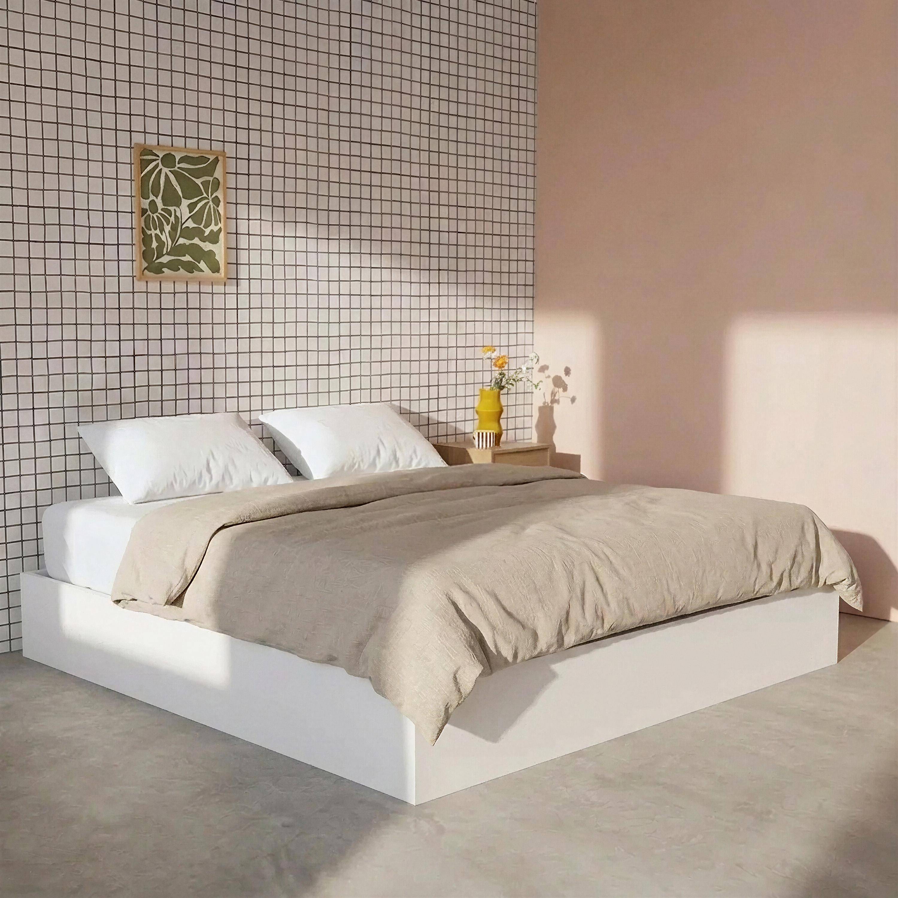 Cama abatible de efecto madera, 160x200cm, con somier de láminas, Lift, Blanco, 207x167x30 cm Photo1