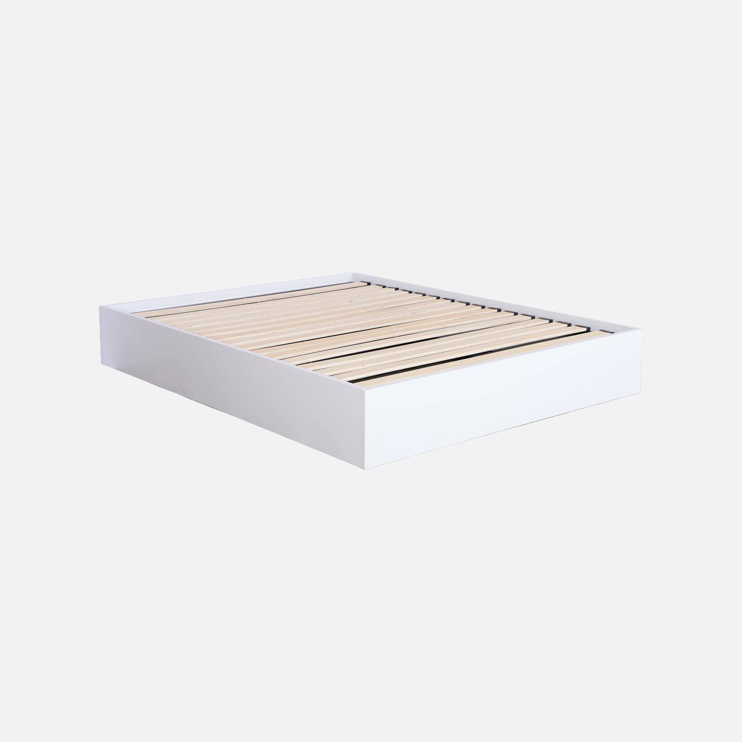 Cama abatible de efecto madera, 160x200cm, con somier de láminas, Lift, Blanco, 207x167x30 cm Photo3