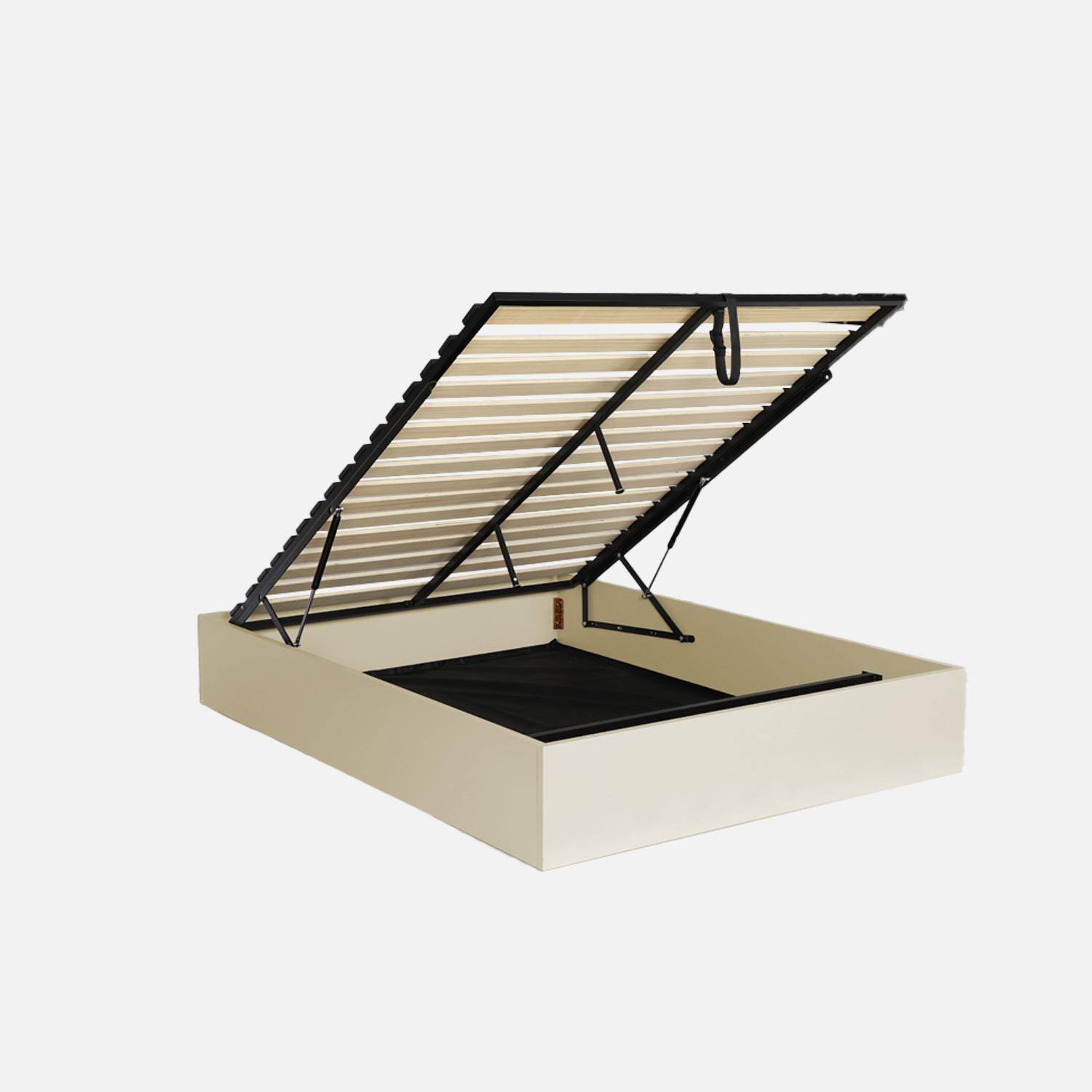 Lit coffre sommier à lattes 140x190cm décor bois beige - Lift Photo2