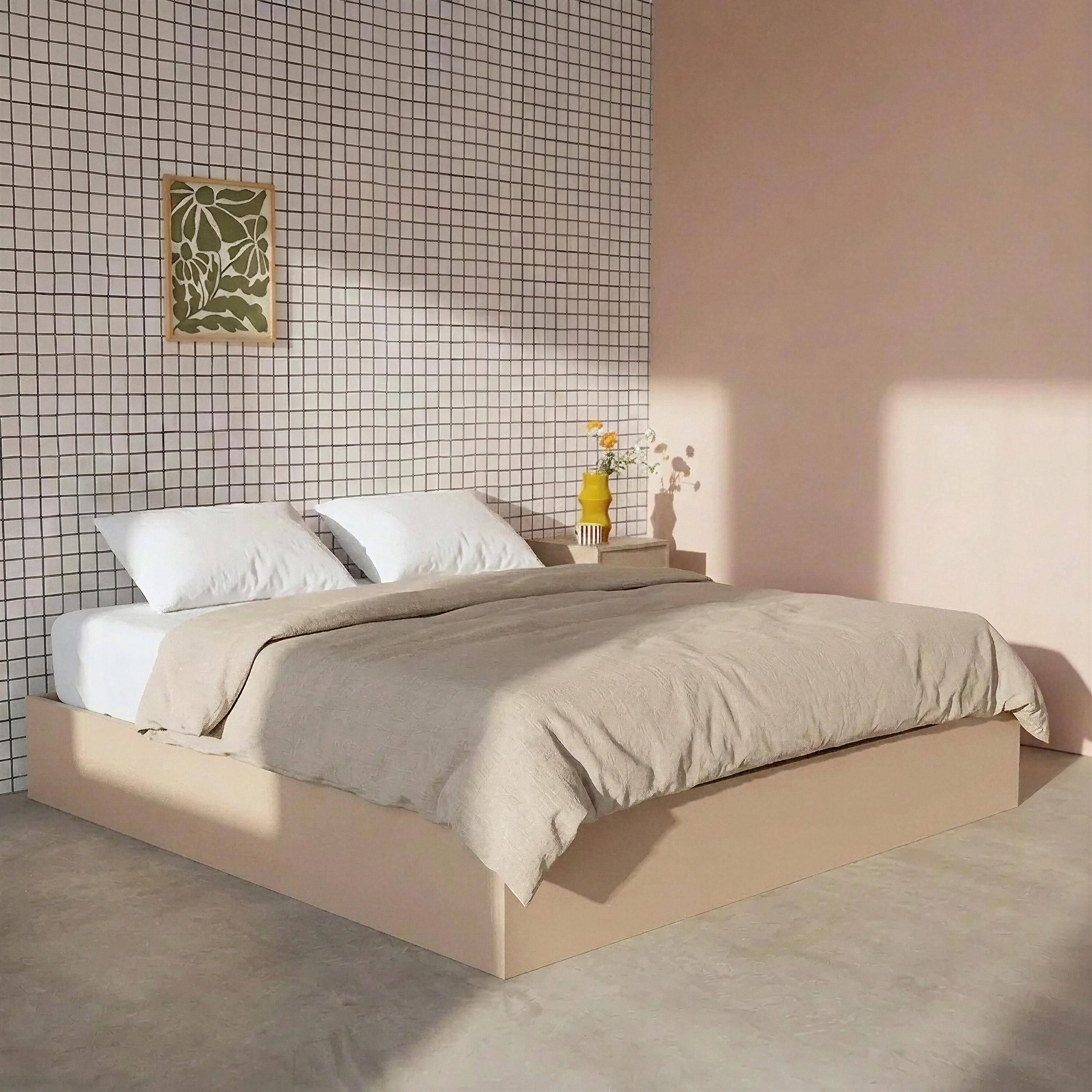 Lit coffre sommier à lattes 160x200cm décor bois beige - Lift Photo1