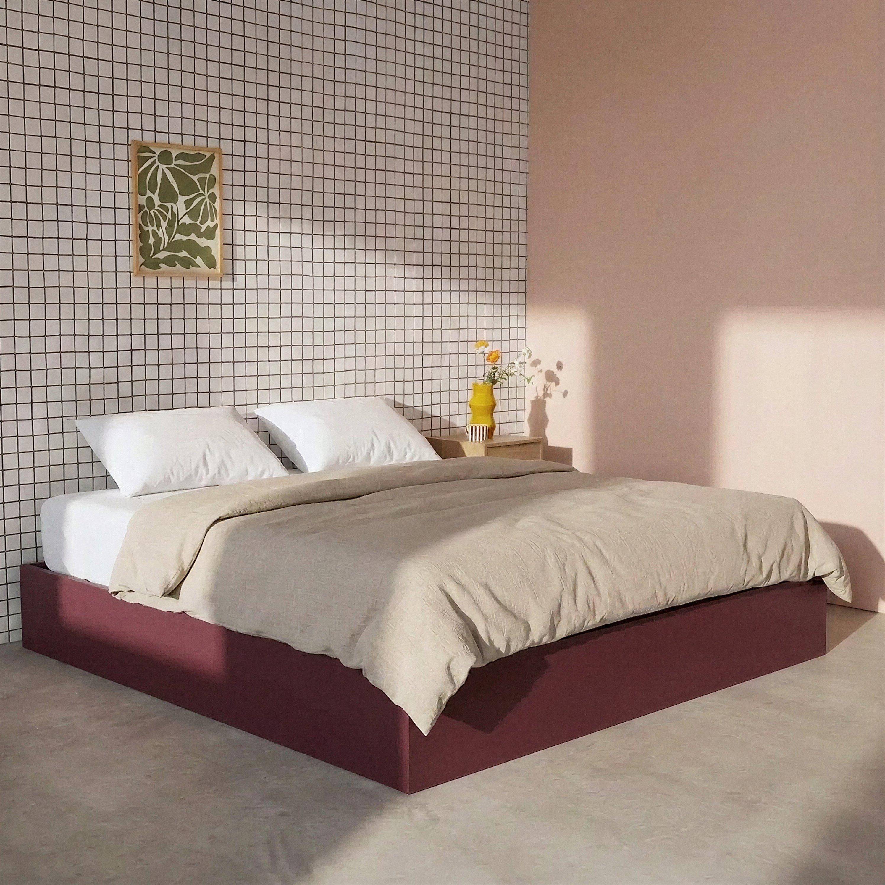 Cama baú com estrado de ripas em madeira, 160x200cm, Lift, Borgonha, 207x167x30 cm Photo2