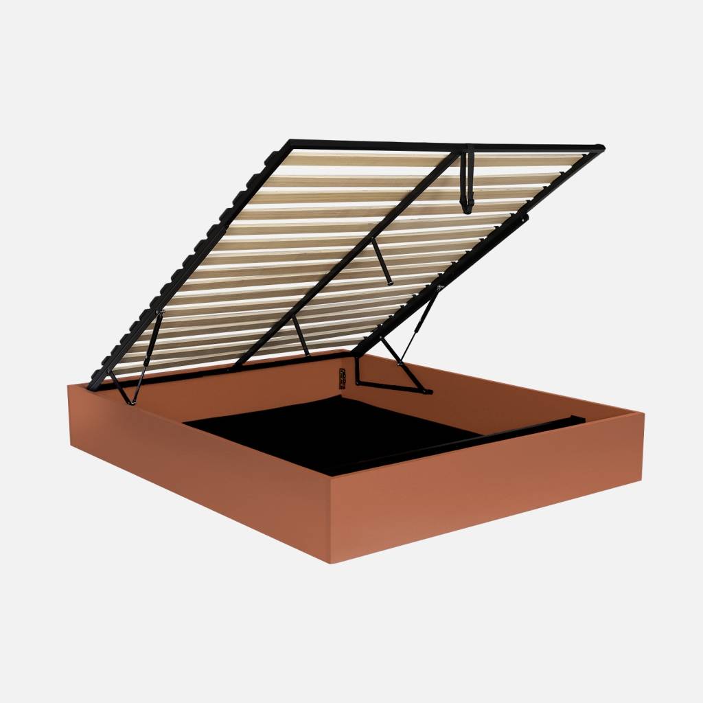 Cama baú com estrado de ripas em madeira, 160x200cm, Terracotta