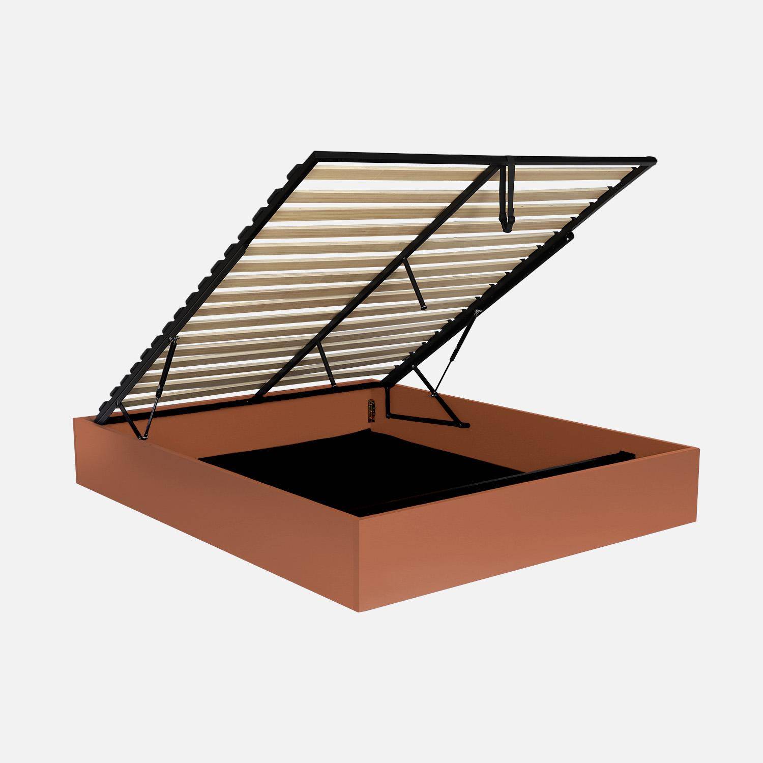 Cama baú com estrado de ripas em madeira, 160x200cm, Lift, Terracotta, 207x167x30 cm,sweeek,Photo2