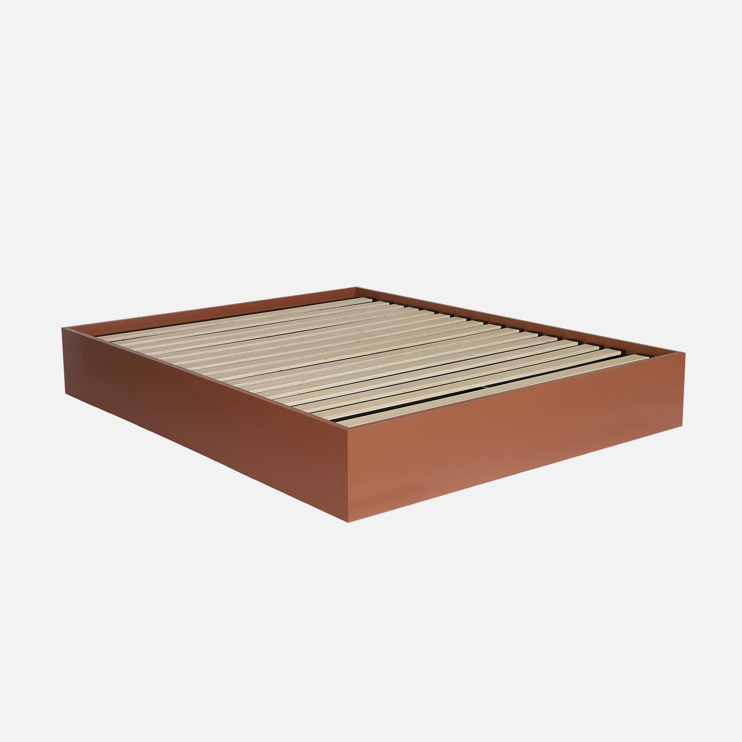 Cama baú com estrado de ripas em madeira, 160x200cm, Lift, Terracotta, 207x167x30 cm Photo3