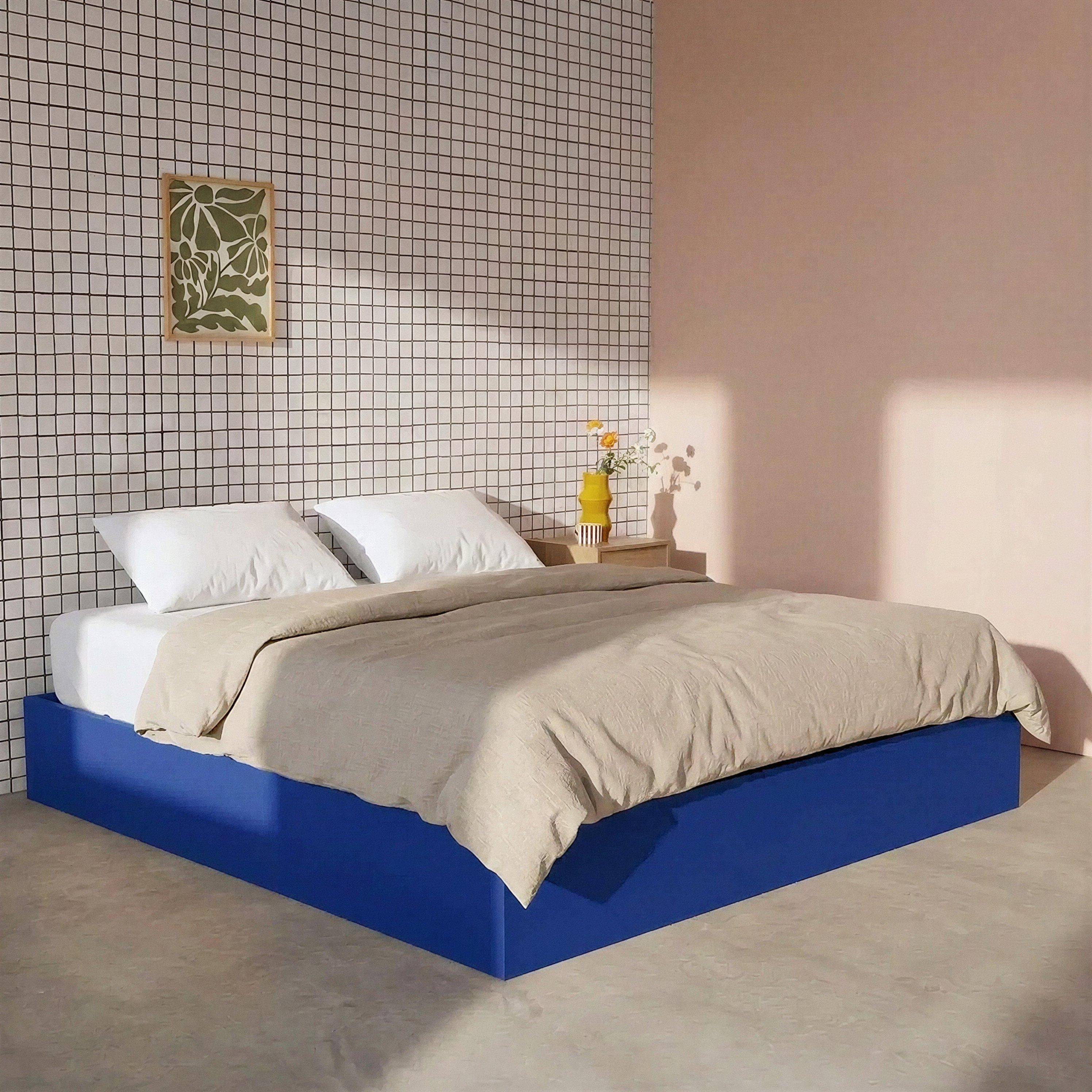 Cama baú com estrado de ripas em madeira, 160x200cm, Lift, Azul, 207x167x30 cm Photo1