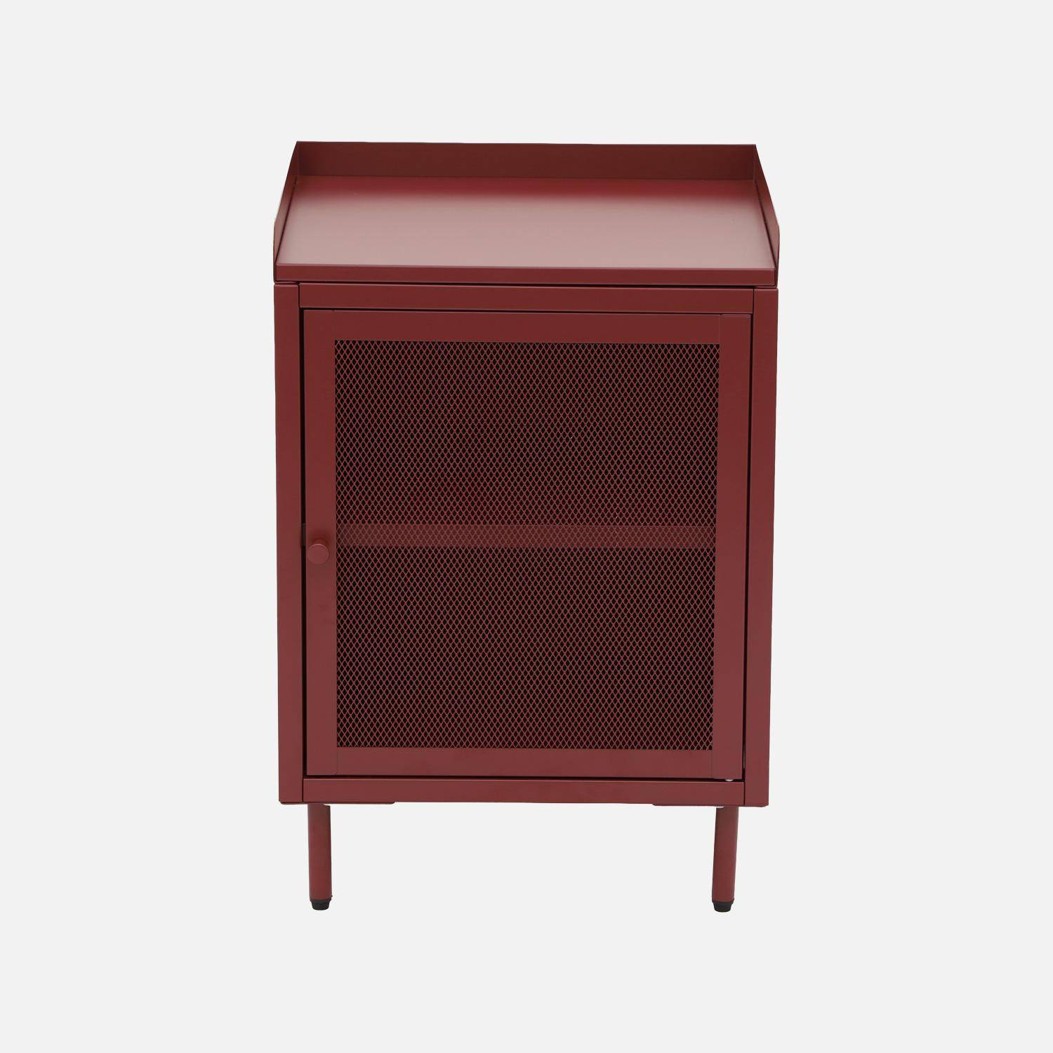 Lot de 2 tables de chevet industrielles métal bordeaux 1 porte grillagée, 40 x 37 x 58,5 cm - Ohio,sweeek,Photo3