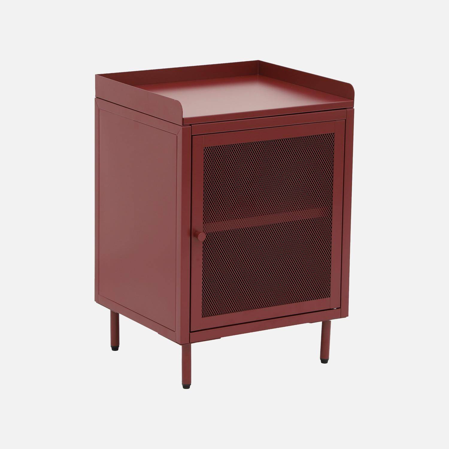 Lot de 2 tables de chevet industrielles métal bordeaux 1 porte grillagée, 40 x 37 x 58,5 cm - Ohio Photo2