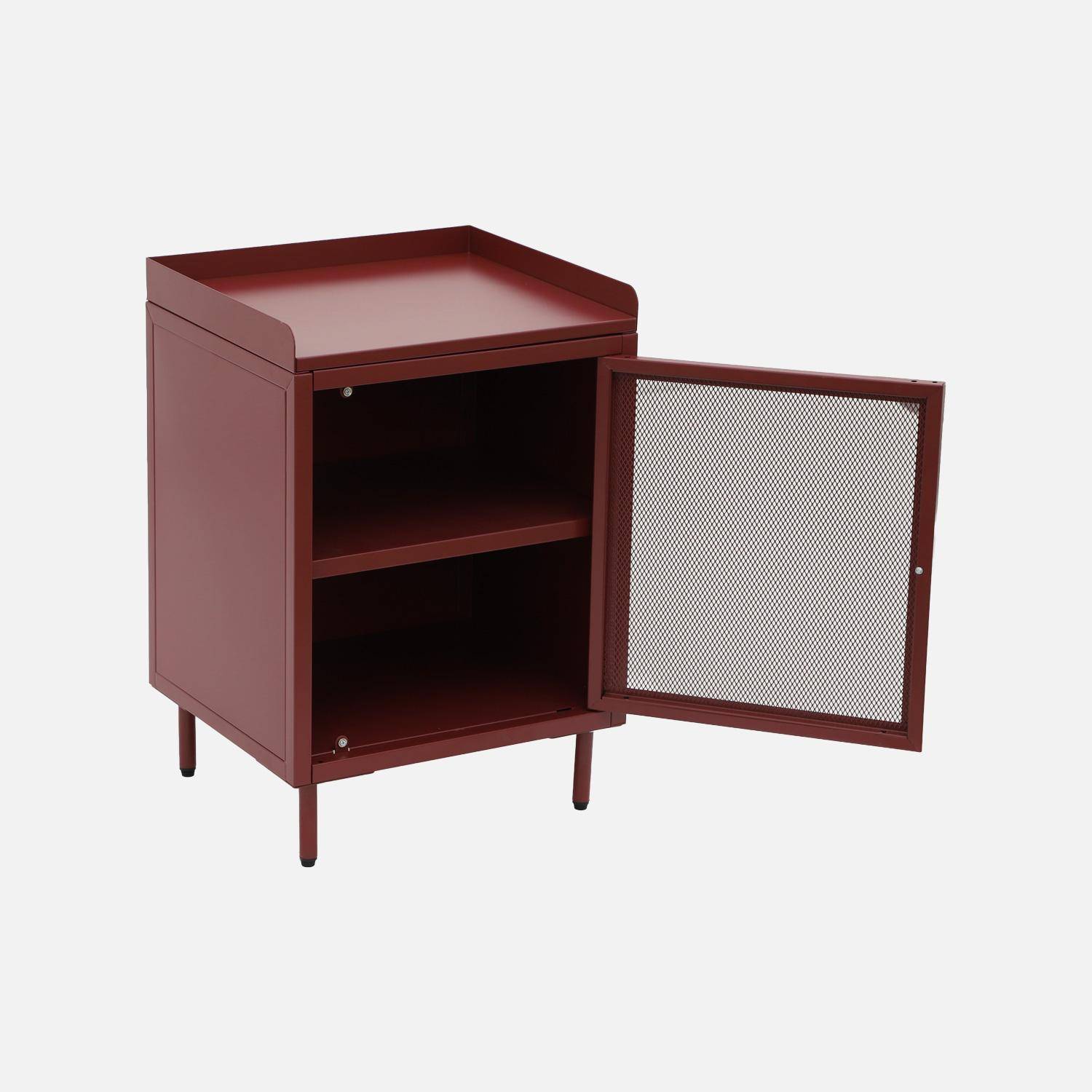 Lot de 2 tables de chevet industrielles métal bordeaux 1 porte grillagée, 40 x 37 x 58,5 cm - Ohio Photo4