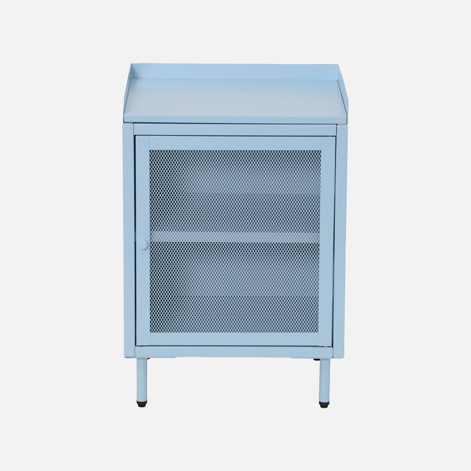 Lot de 2 tables de chevet industrielles métal bleu clair 1 porte grillagée, 40 x 37 x 58,5 cm - Ohio Photo3