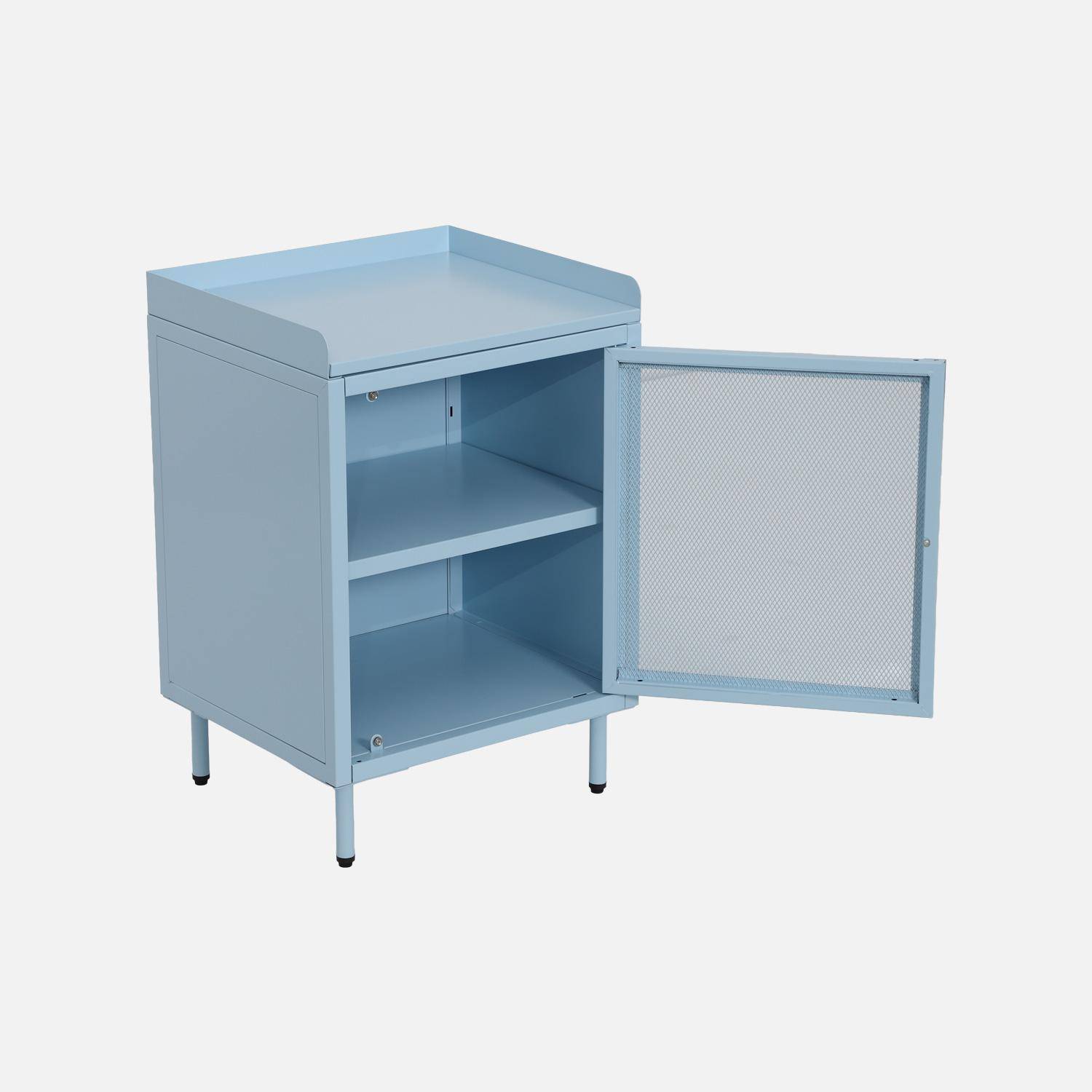 Lot de 2 tables de chevet industrielles métal bleu clair 1 porte grillagée, 40 x 37 x 58,5 cm - Ohio,sweeek,Photo4