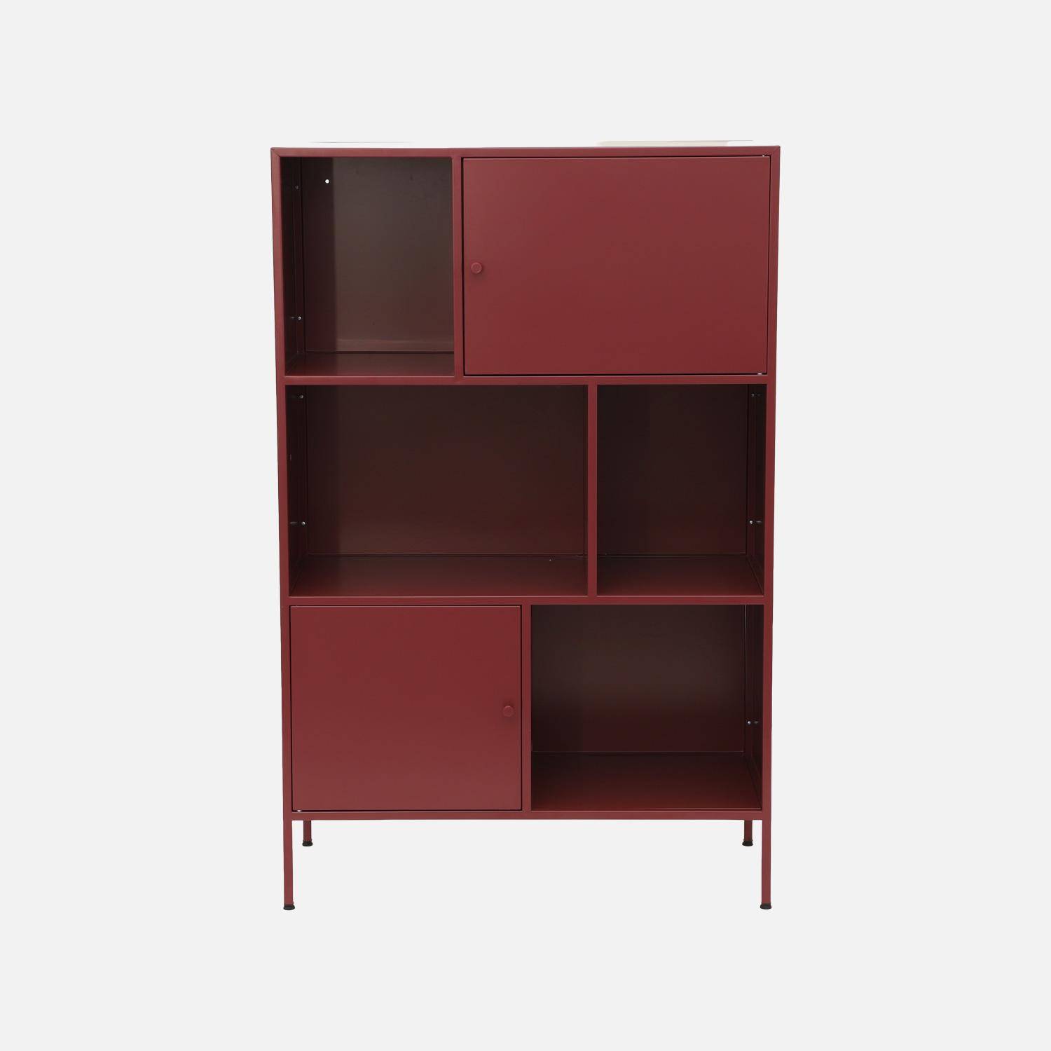 Buffet, meuble de rangement industriel métal bordeaux 6 compartiments, L 80 x P 35 x H 125cm - Oklahoma,sweeek,Photo2