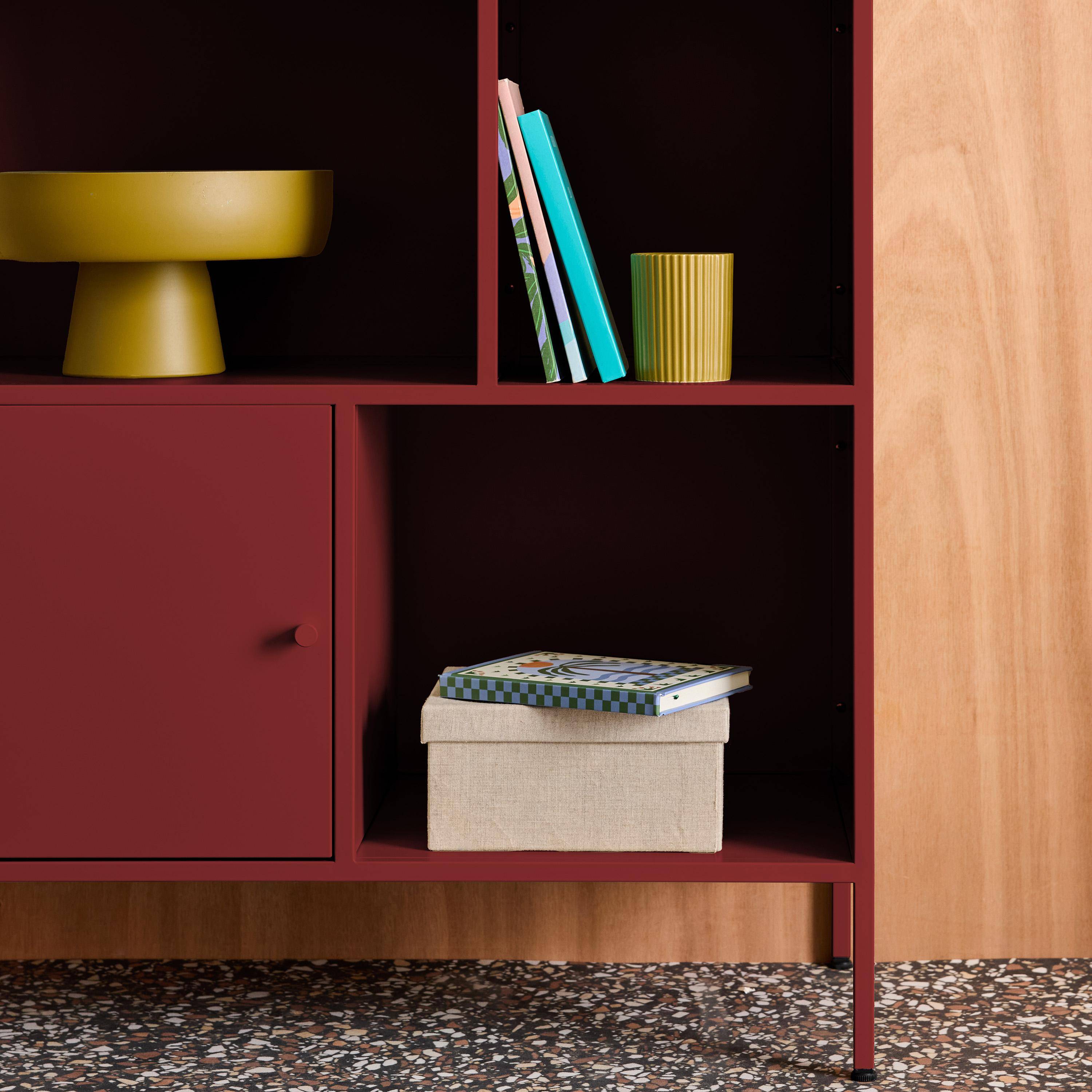 Buffet, meuble de rangement industriel métal bordeaux 6 compartiments, L 80 x P 35 x H 125cm - Oklahoma Photo6