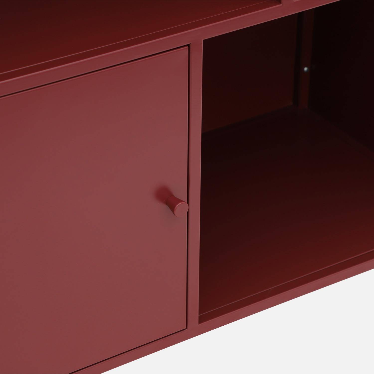 Buffet, meuble de rangement industriel métal bordeaux 6 compartiments, L 80 x P 35 x H 125cm - Oklahoma Photo4