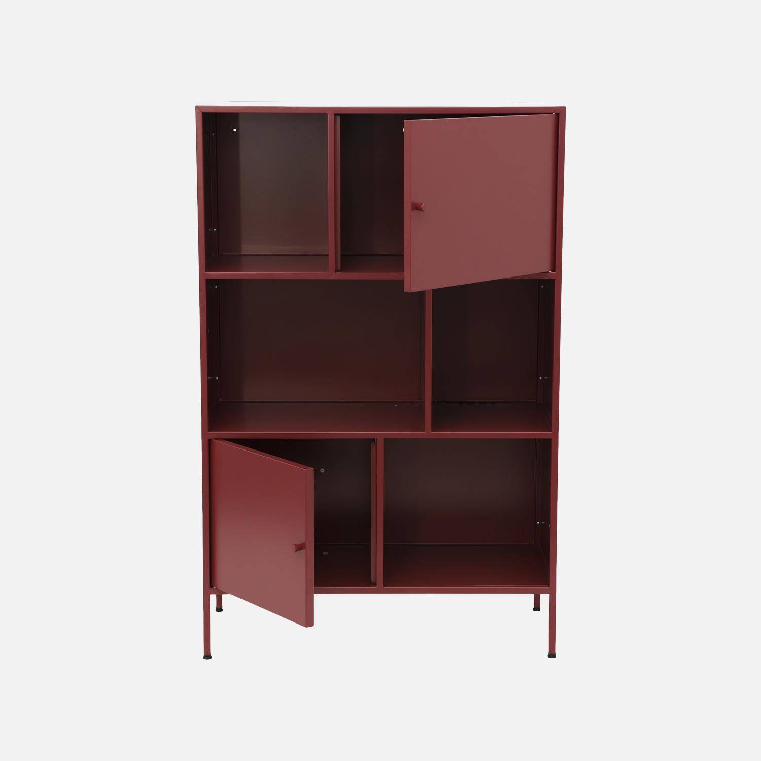 Buffet, meuble de rangement industriel métal bordeaux 6 compartiments, L 80 x P 35 x H 125cm - Oklahoma,sweeek,Photo3