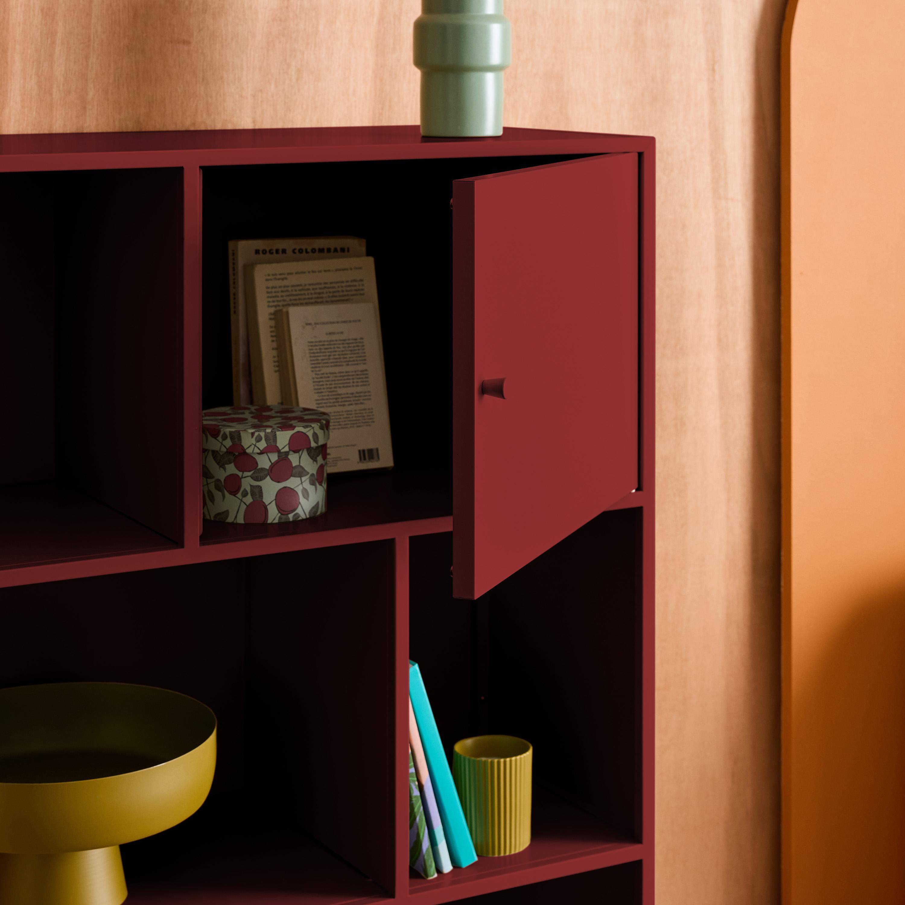 Buffet, meuble de rangement industriel métal bordeaux 6 compartiments, L 80 x P 35 x H 125cm - Oklahoma,sweeek,Photo7