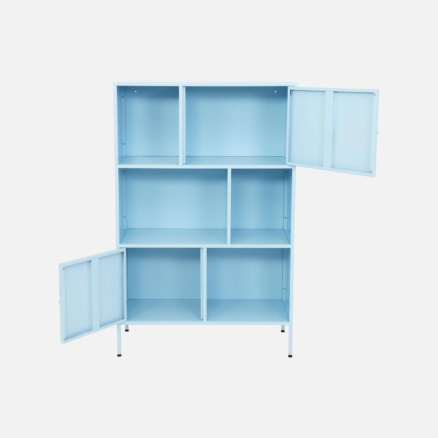 Buffet, meuble de rangement industriel métal bleu clair 6 compartiments, L 80 x P 35 x H 125cm - Oklahoma Photo5