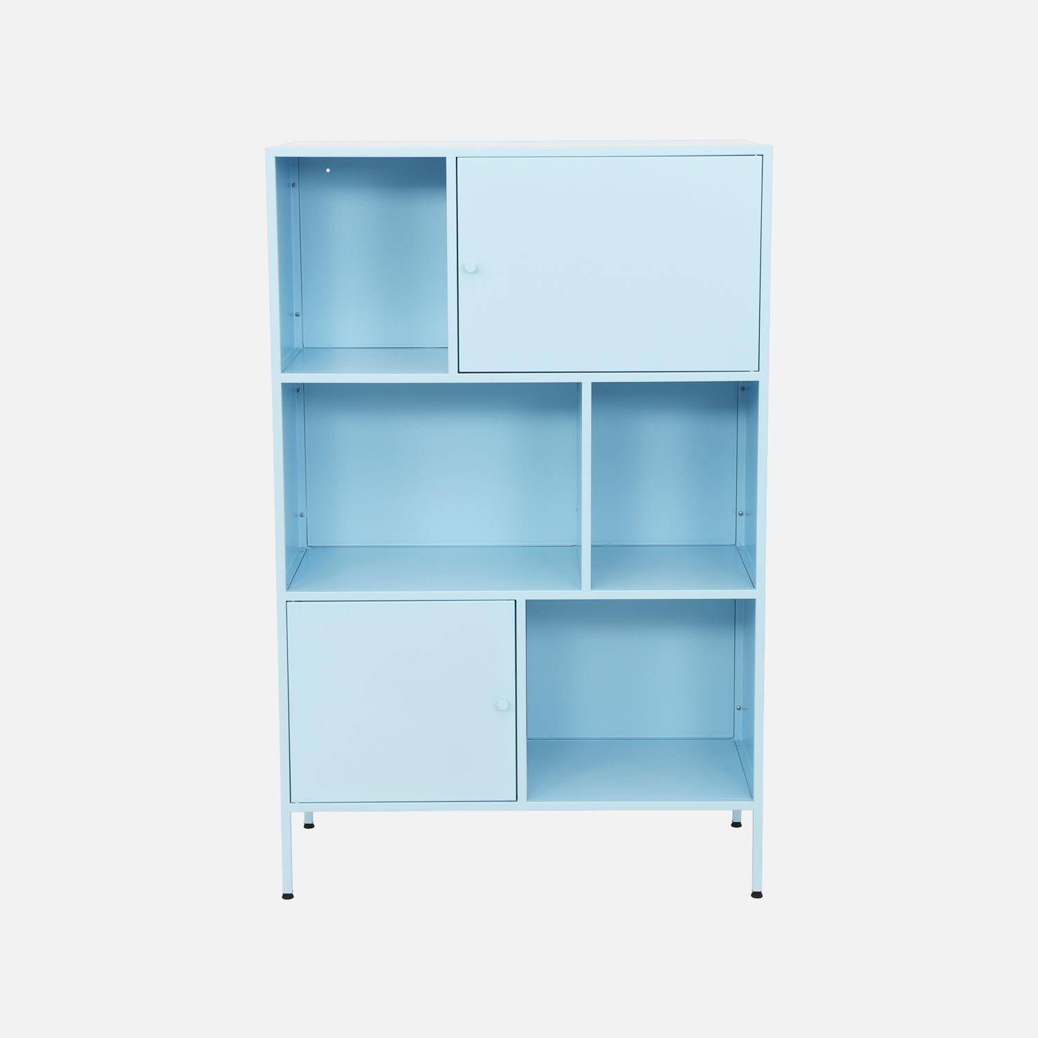 Buffet, meuble de rangement industriel métal bleu clair 6 compartiments, L 80 x P 35 x H 125cm - Oklahoma,sweeek,Photo4