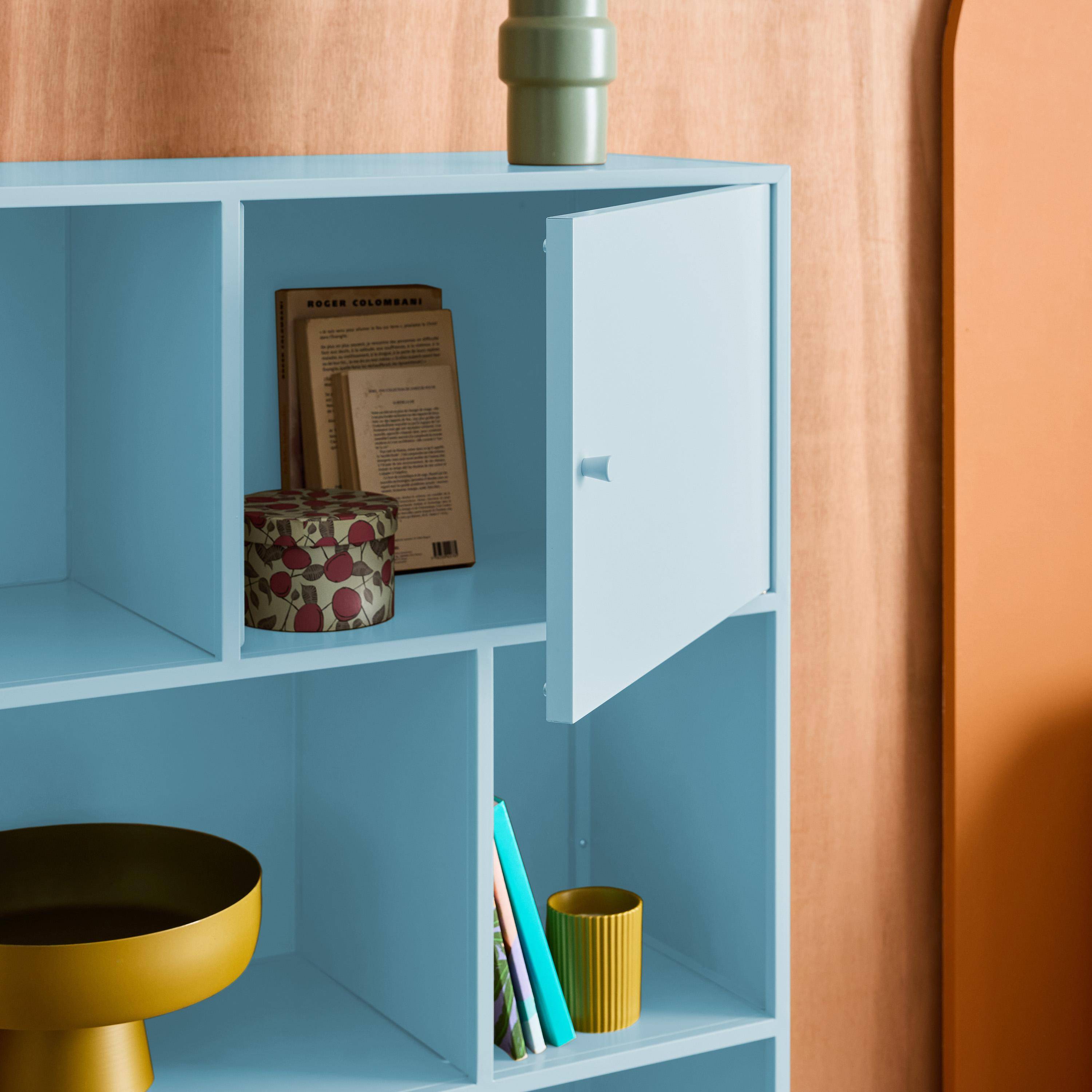 Boekenkast met 6 vakken en 2 deurtjes van metaal, industrieel, lichtblauw L 80 x B 35 x H 125cm - Oklahoma Photo7