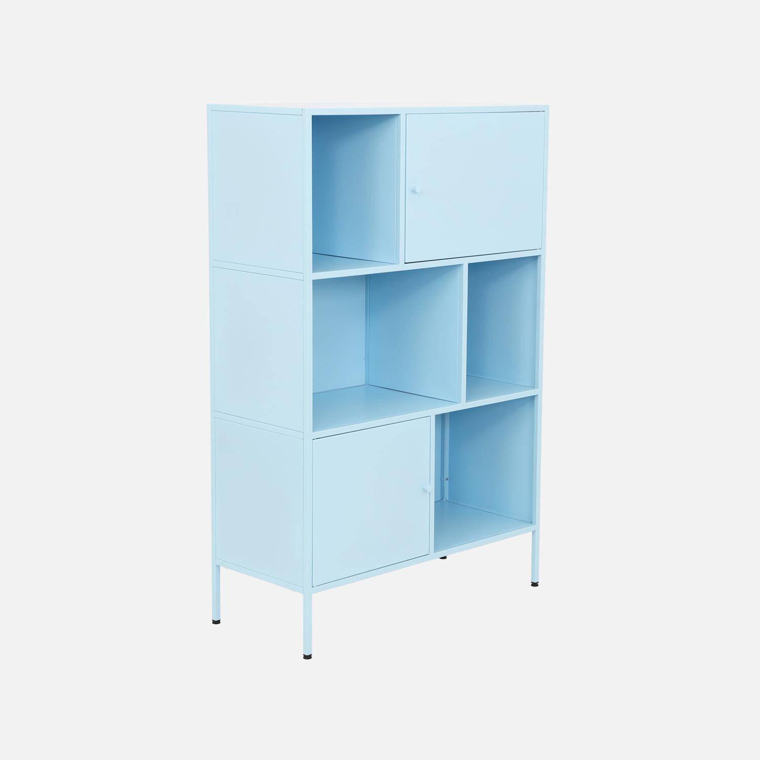 Buffet, meuble de rangement industriel métal bleu clair 6 compartiments, L 80 x P 35 x H 125cm - Oklahoma Photo3