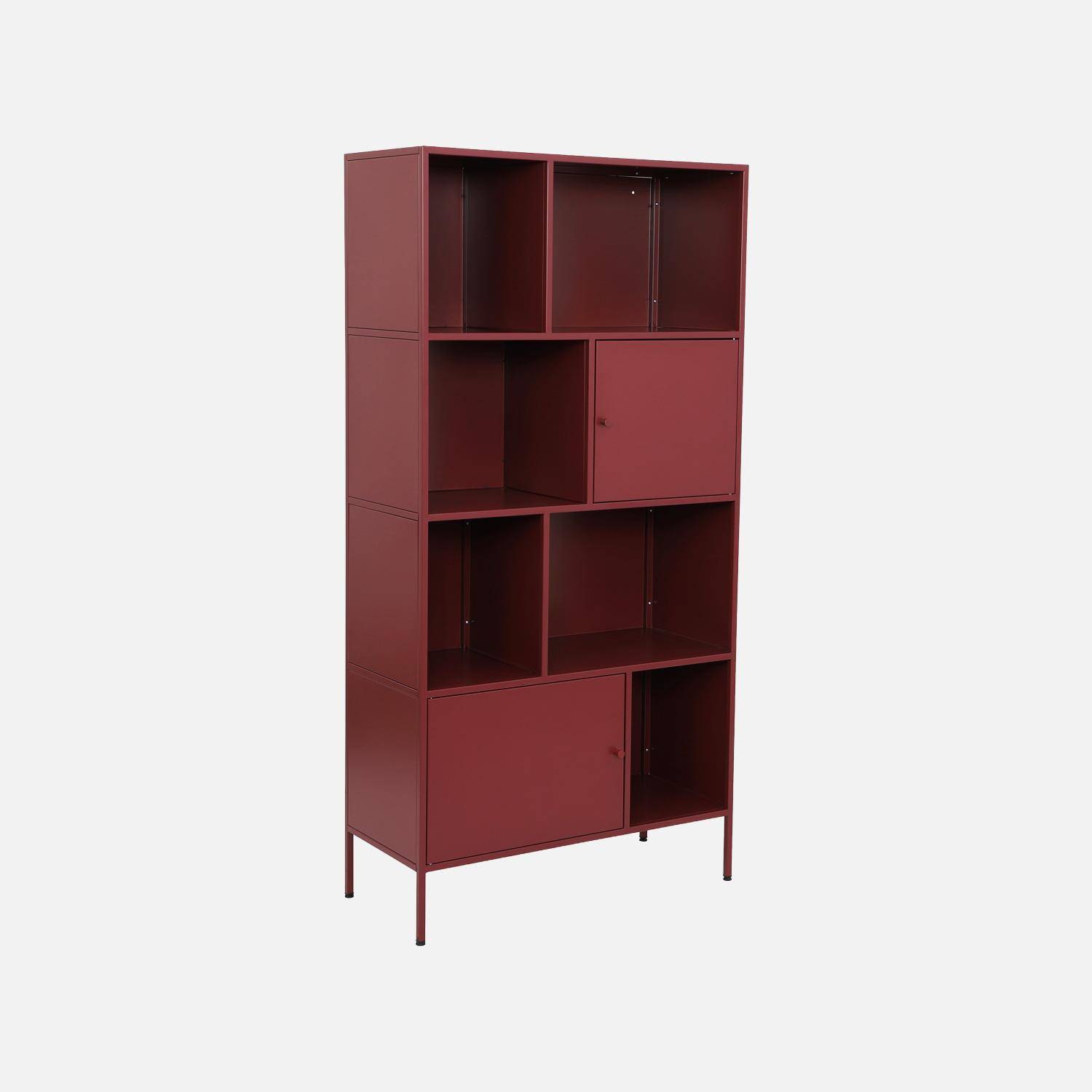Buffet, meuble de rangement industriel métal bordeaux 8 compartiments, L 80 x P 35 x H 160,5cm - Oklahoma,sweeek,Photo3