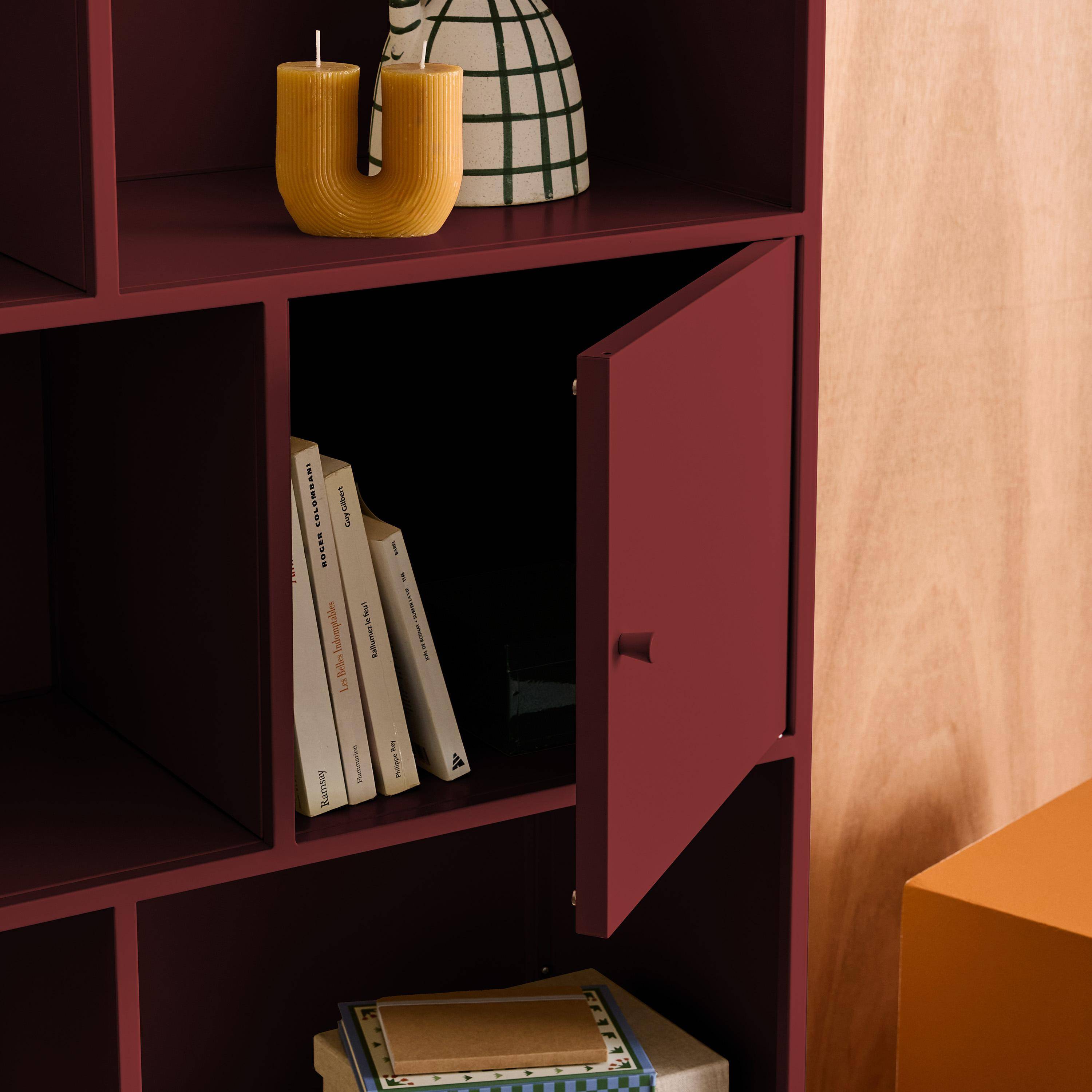 Boekenkast met 8 vakken en 2 deurtjes van metaal, industrieel, bordeauxrood L 80 x B 35 x H 160,5cm - Oklahoma,sweeek,Photo7