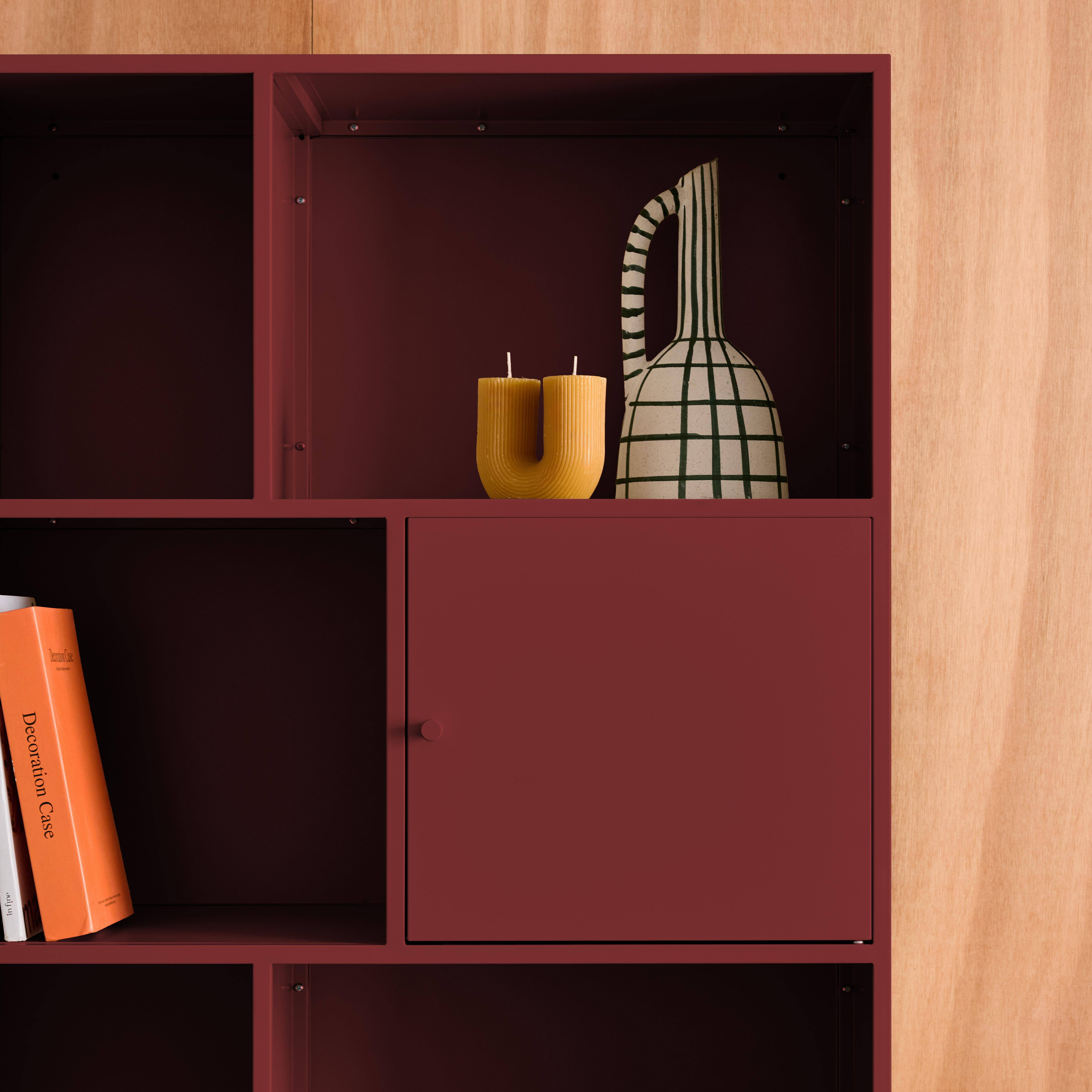 Boekenkast met 8 vakken en 2 deurtjes van metaal, industrieel, bordeauxrood L 80 x B 35 x H 160,5cm - Oklahoma Photo6