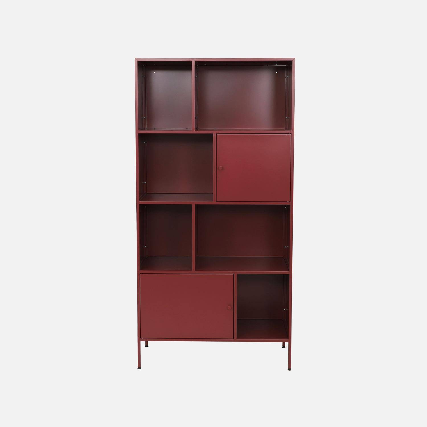 Buffet, meuble de rangement industriel métal bordeaux 8 compartiments, L 80 x P 35 x H 160,5cm - Oklahoma Photo4