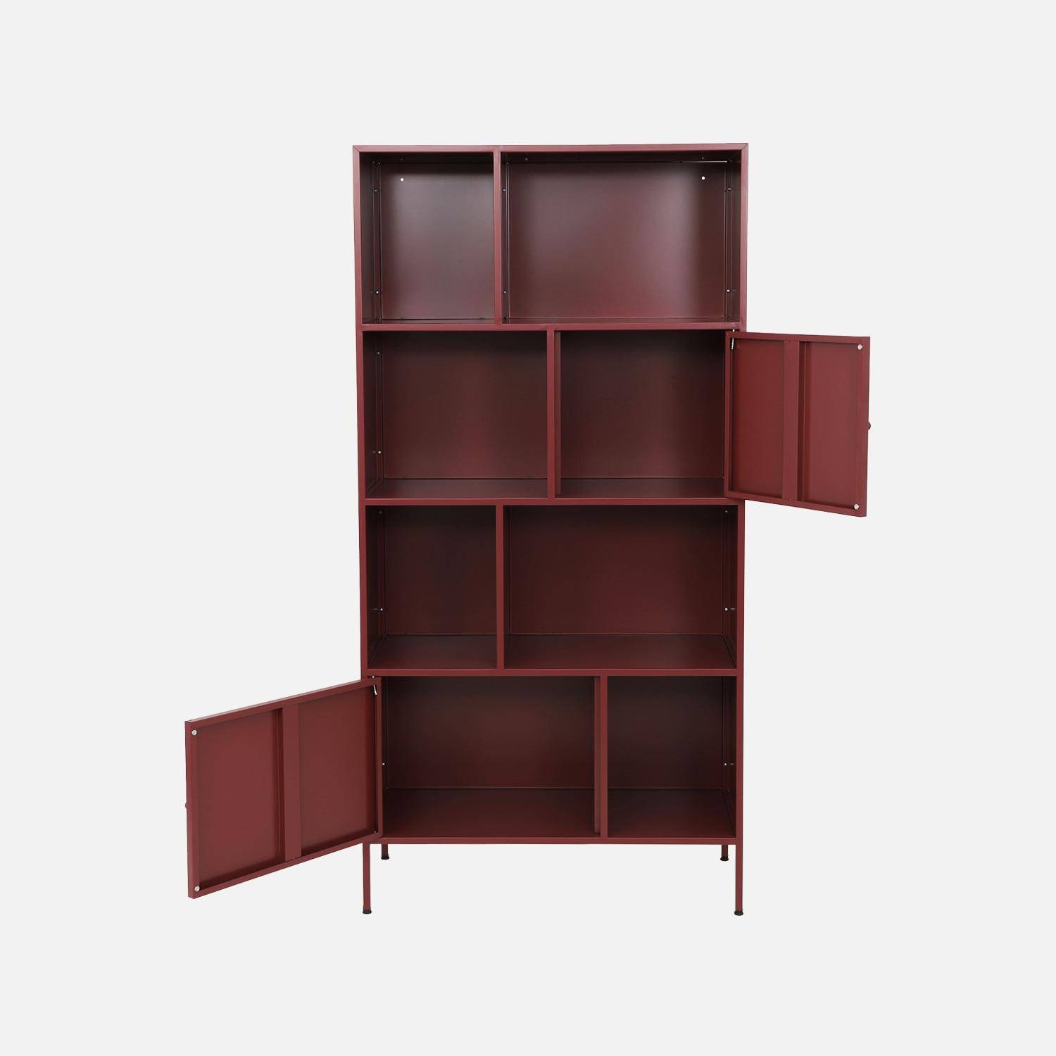 Buffet, meuble de rangement industriel métal bordeaux 8 compartiments, L 80 x P 35 x H 160,5cm - Oklahoma Photo5