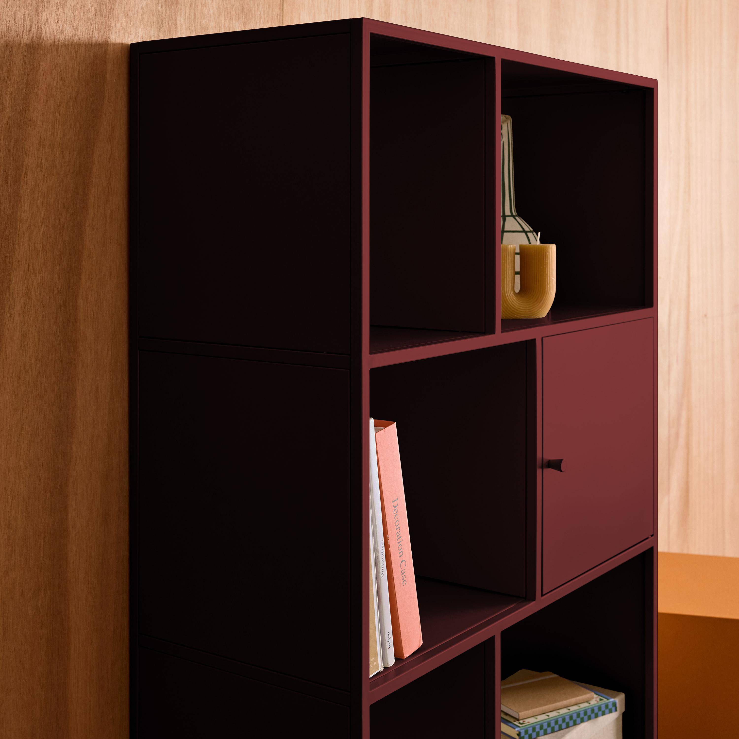 Boekenkast met 8 vakken en 2 deurtjes van metaal, industrieel, bordeauxrood L 80 x B 35 x H 160,5cm - Oklahoma Photo8