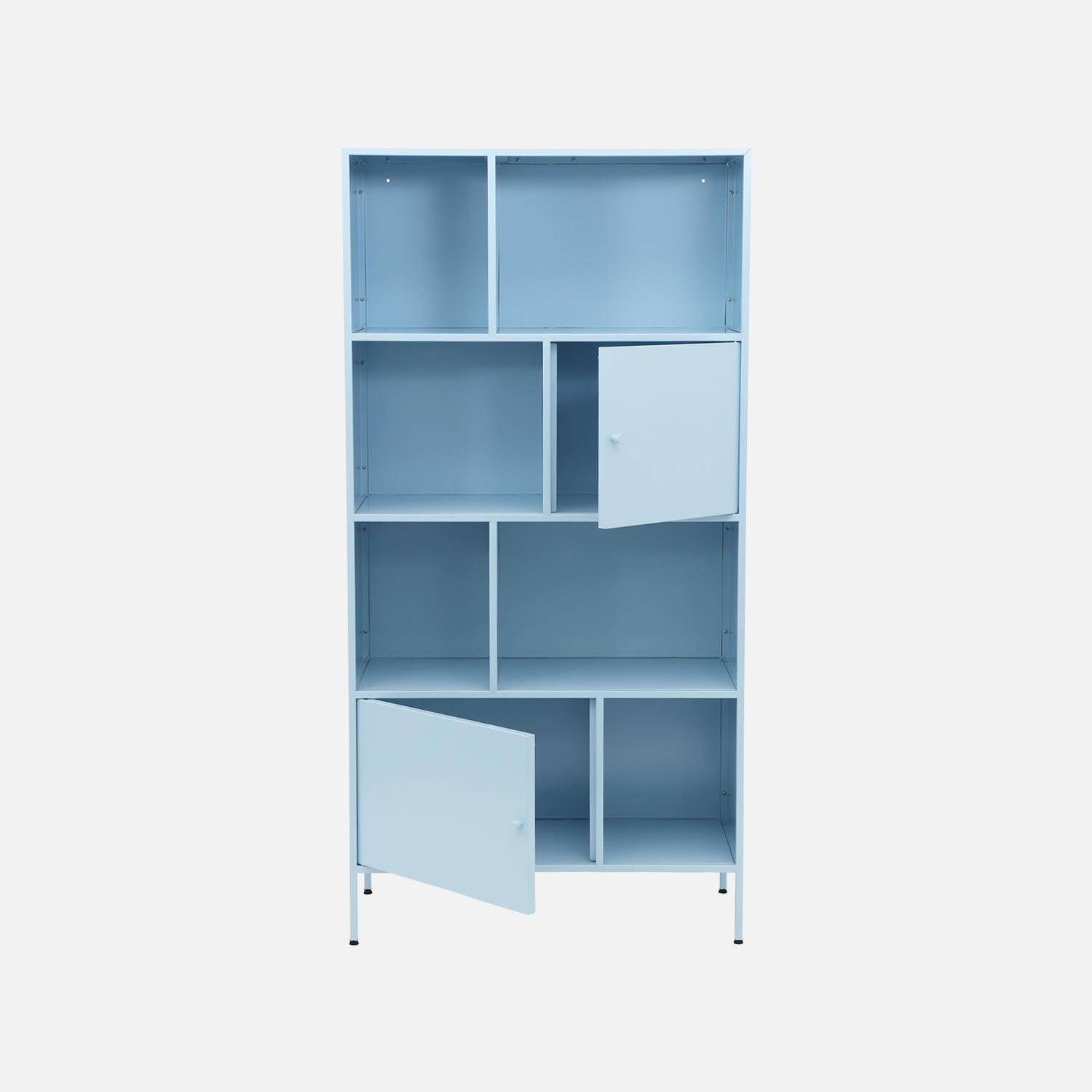 Buffet, meuble de rangement industriel métal bleu clair 8 compartiments, L 80 x P 35 x H 160,5cm - Oklahoma,sweeek,Photo3