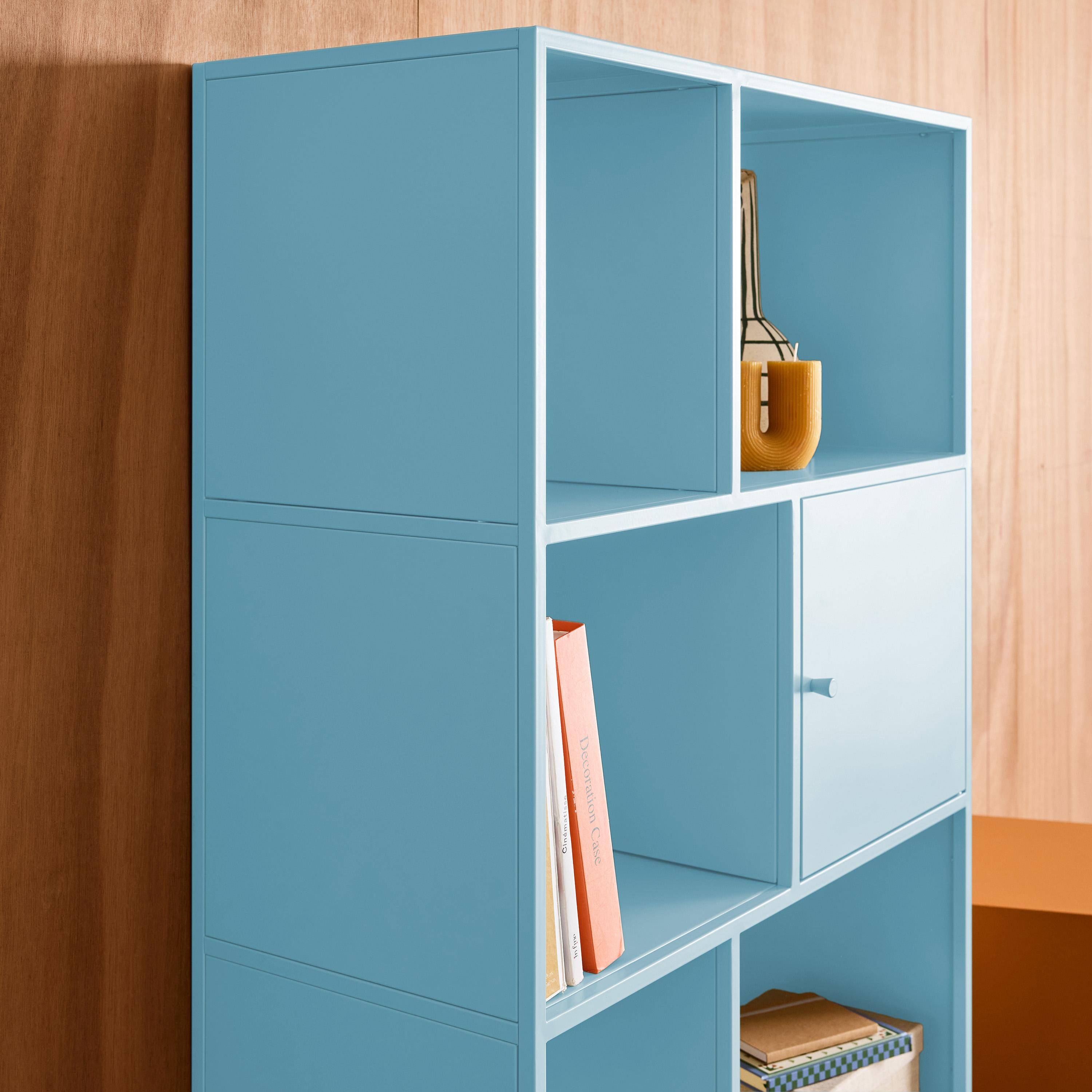 Buffet, meuble de rangement industriel métal bleu clair 8 compartiments, L 80 x P 35 x H 160,5cm - Oklahoma,sweeek,Photo8
