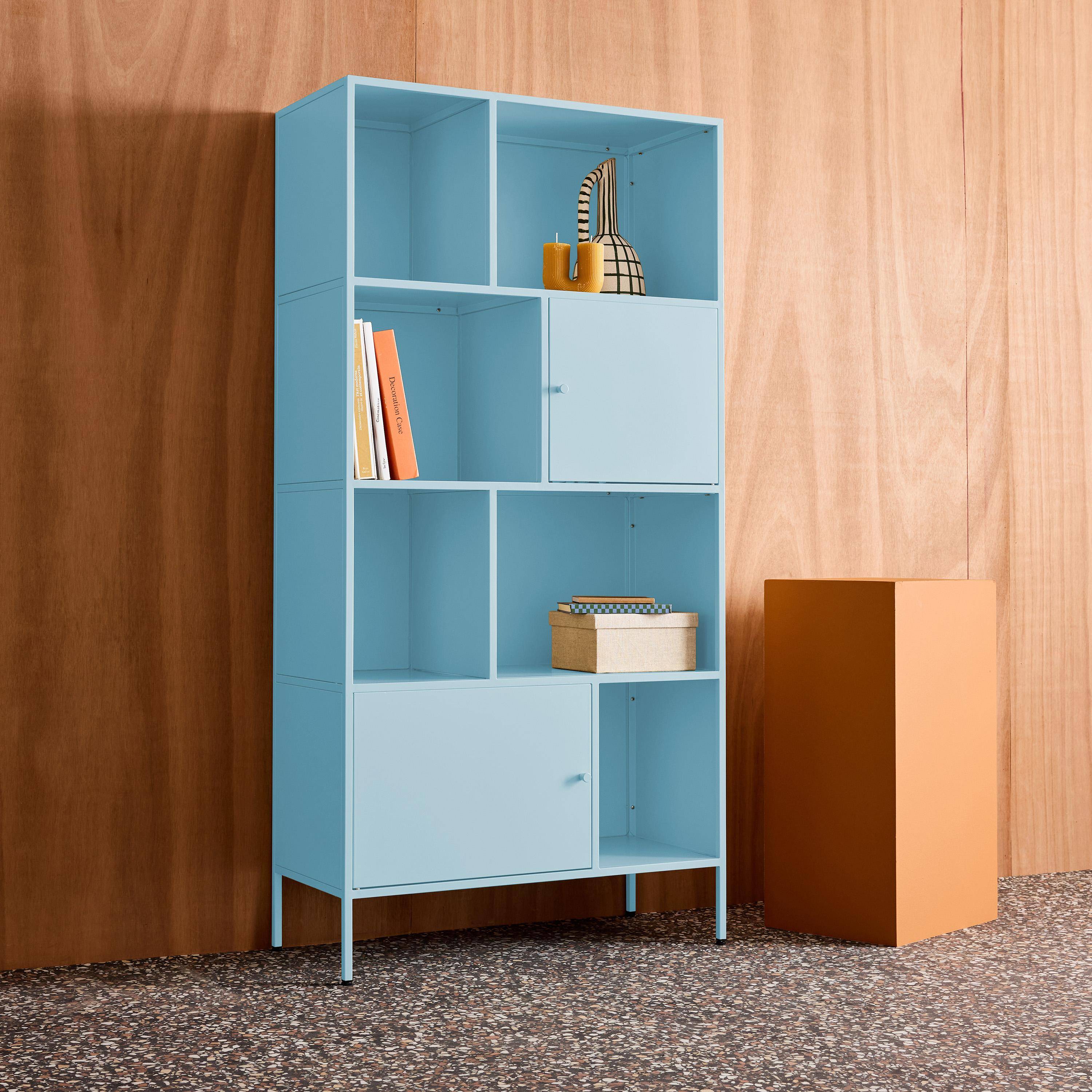 Buffet, meuble de rangement industriel métal bleu clair 8 compartiments, L 80 x P 35 x H 160,5cm - Oklahoma Photo5