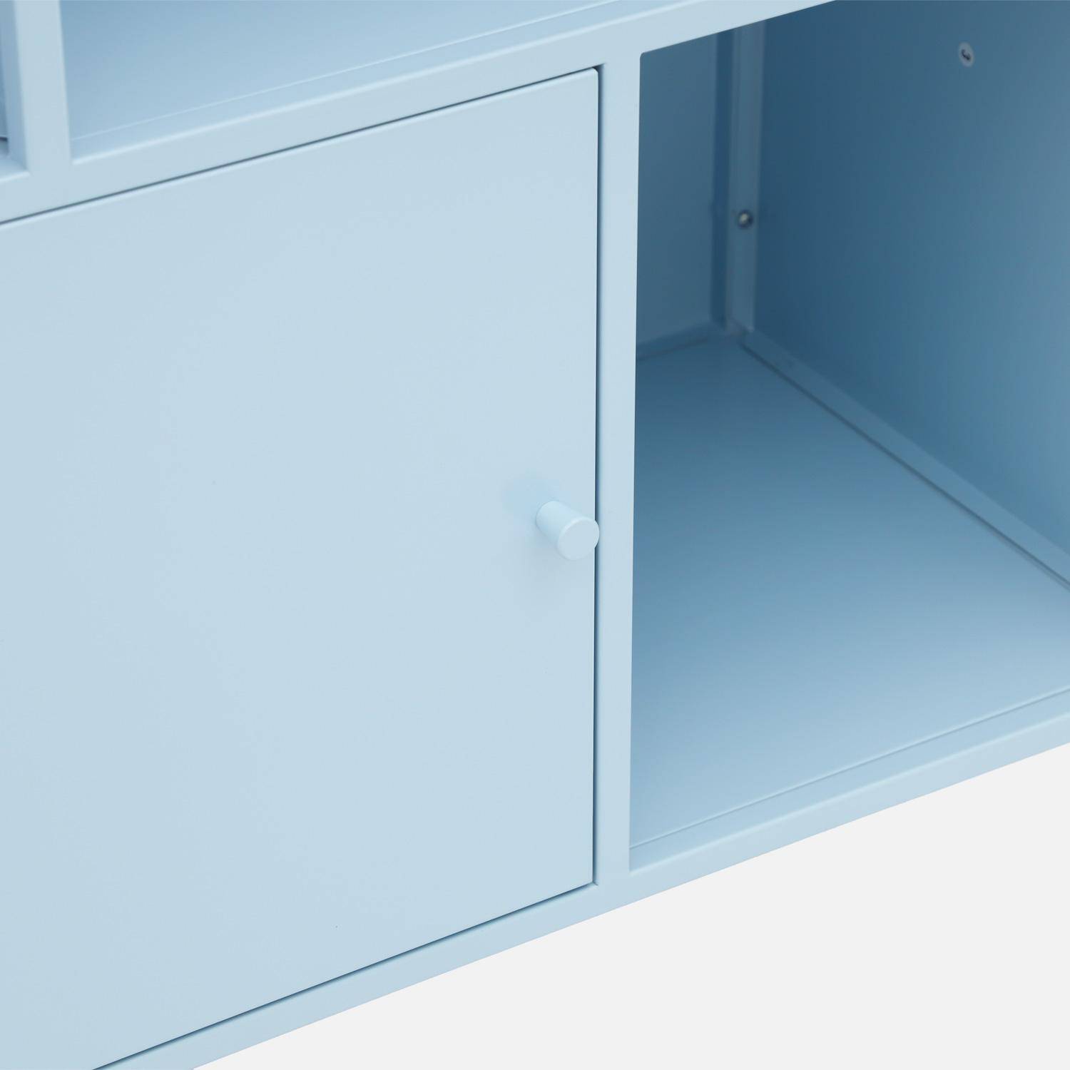 Buffet, meuble de rangement industriel métal bleu clair 8 compartiments, L 80 x P 35 x H 160,5cm - Oklahoma Photo4