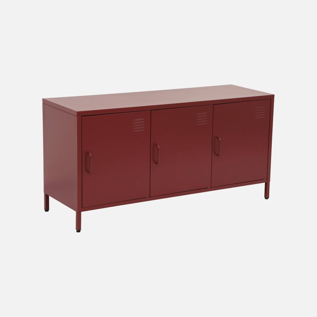 Meuble TV industriel métal bordeaux 3 portes 120cm