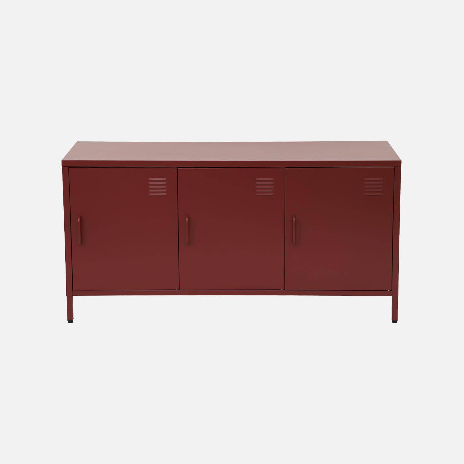 Meuble TV industriel métal bordeaux 3 portes 120cm - Alabama Photo5