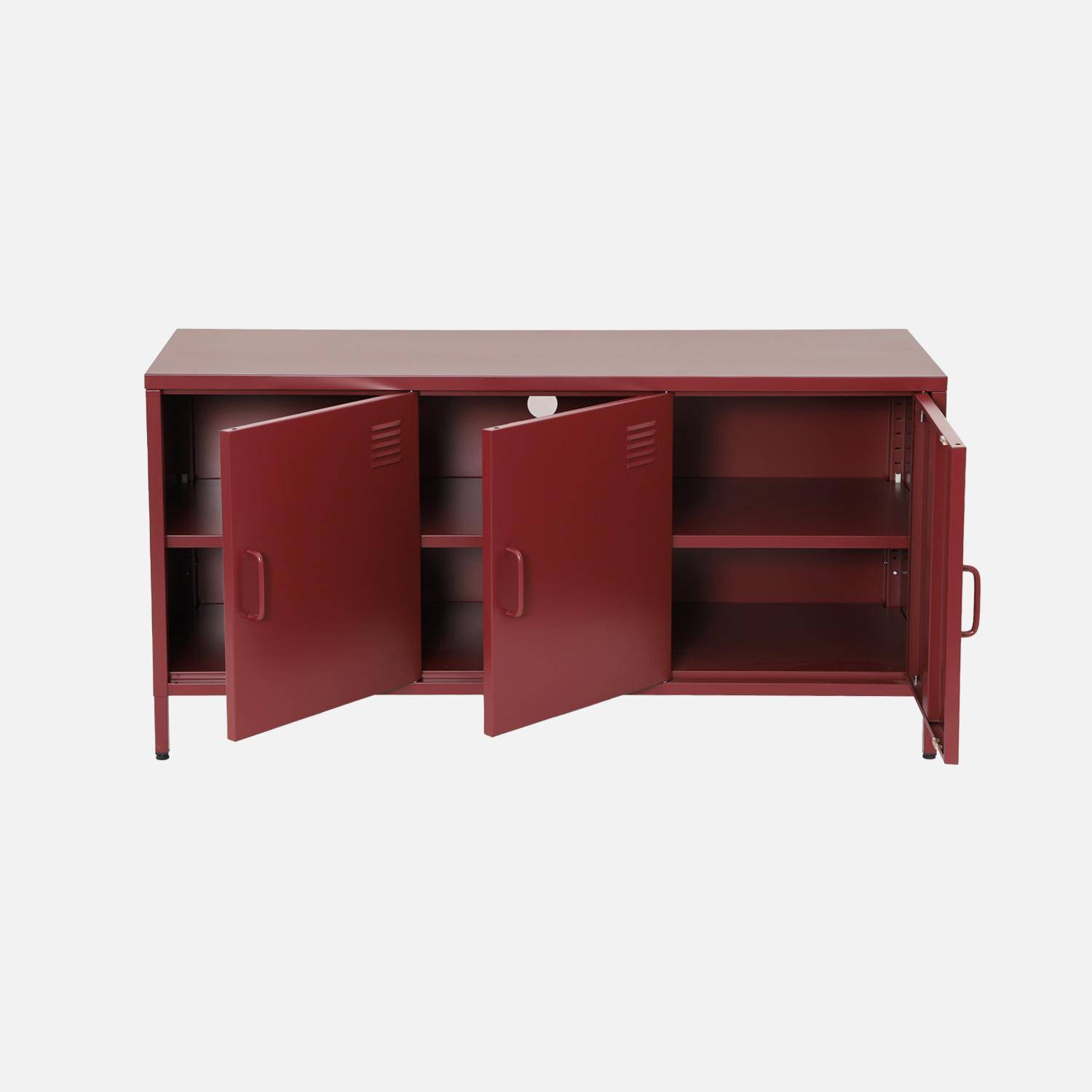 Meuble TV industriel métal bordeaux 3 portes 120cm - Alabama Photo6