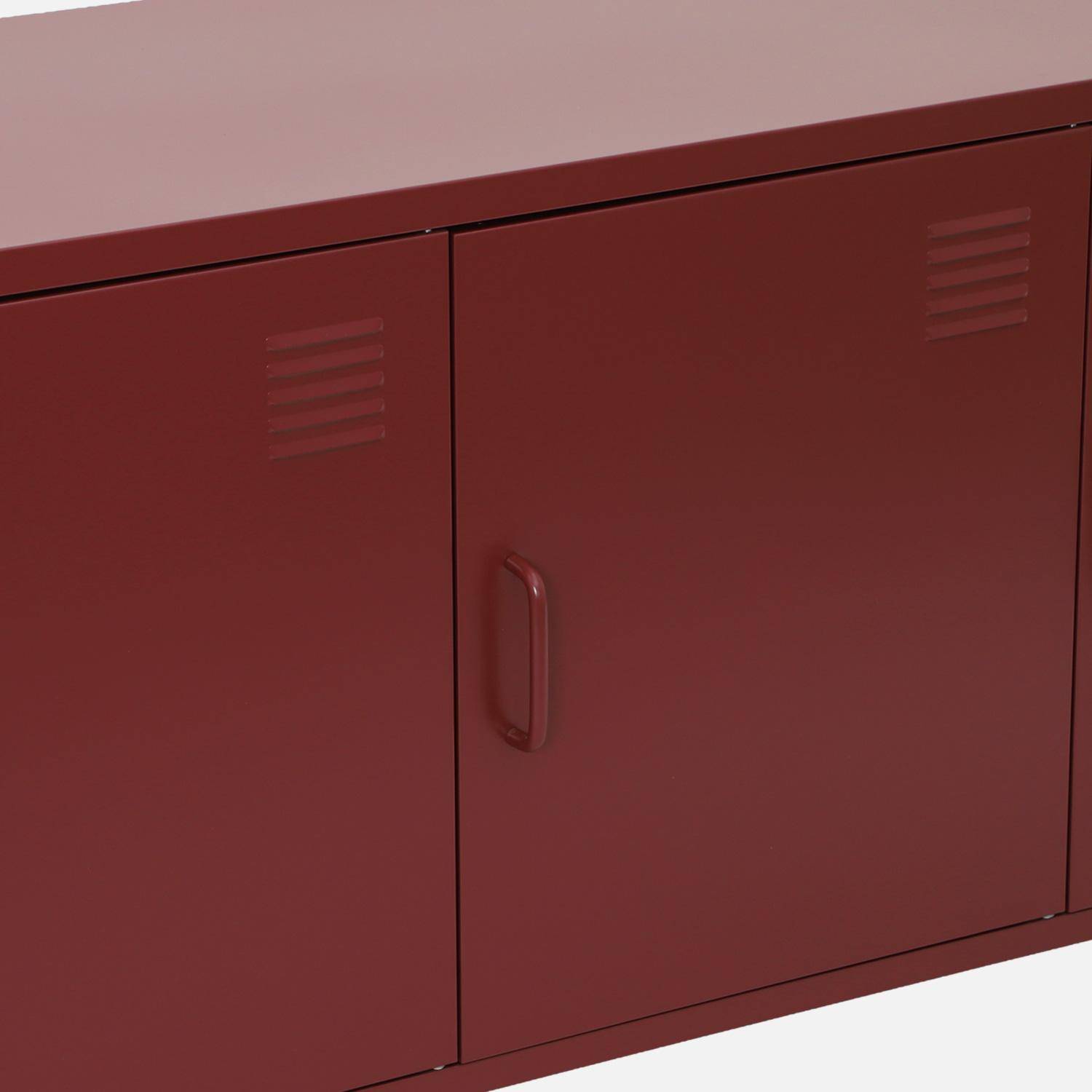 Meuble TV industriel métal bordeaux 3 portes 120cm - Alabama Photo7