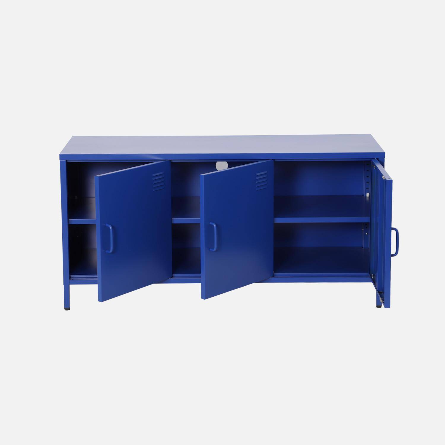 Meuble TV industriel métal bleu 3 portes 120cm - Alabama Photo6