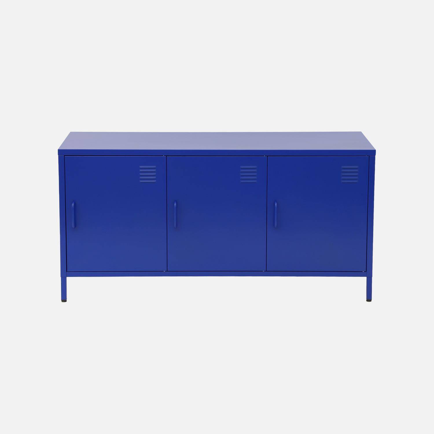 Meuble TV industriel métal bleu 3 portes 120cm - Alabama,sweeek,Photo5