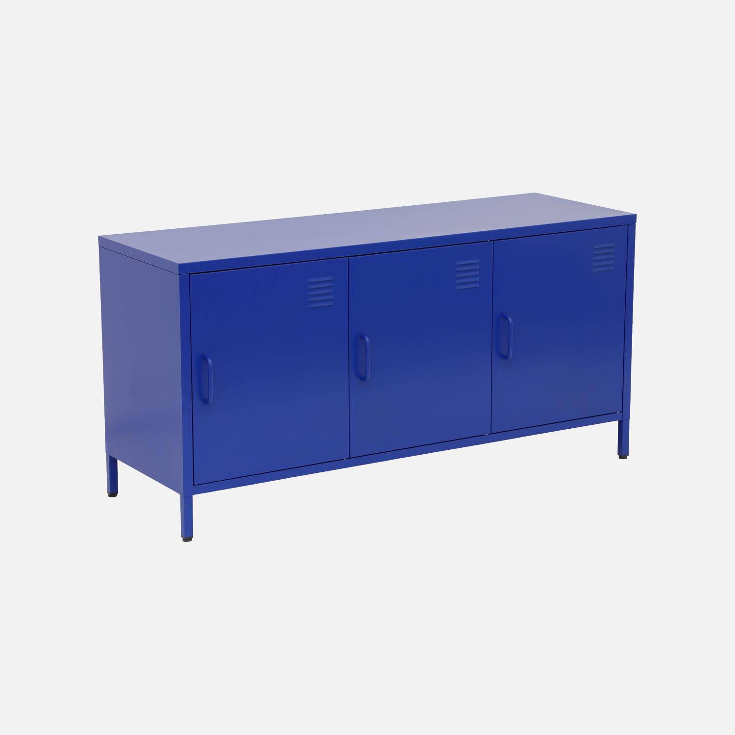Meuble TV industriel métal bleu 3 portes 120cm - Alabama Photo4