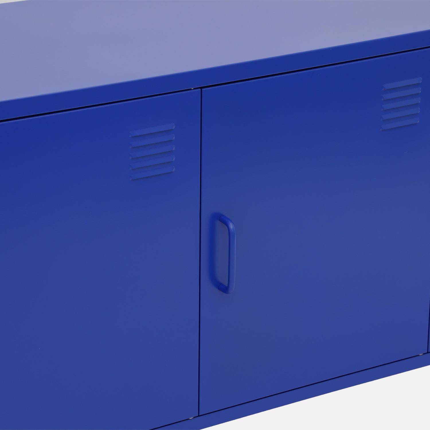 Meuble TV industriel métal bleu 3 portes 120cm - Alabama Photo7