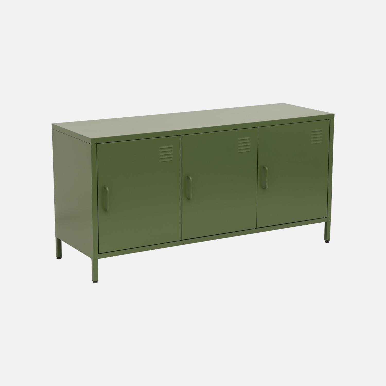 Meuble TV industriel métal vert 3 portes 120cm - Alabama,sweeek,Photo4