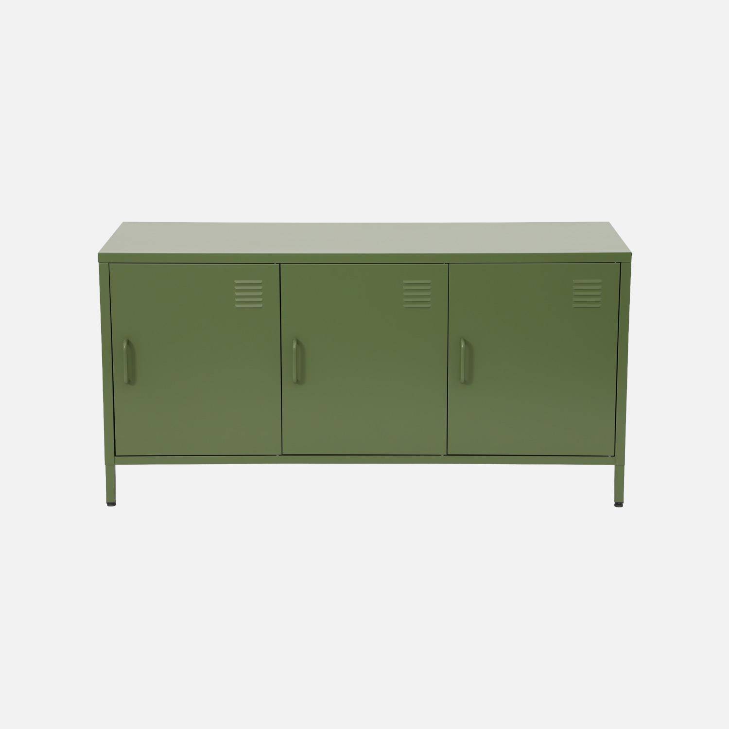 Meuble TV industriel métal vert 3 portes 120cm - Alabama Photo5