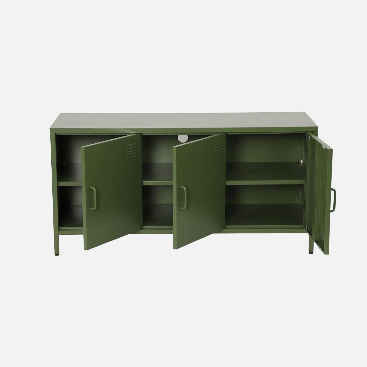 Meuble TV industriel métal vert 3 portes 120cm - Alabama Photo6