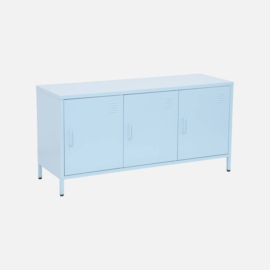 Meuble TV industriel métal bleu clair 3 portes 120cm